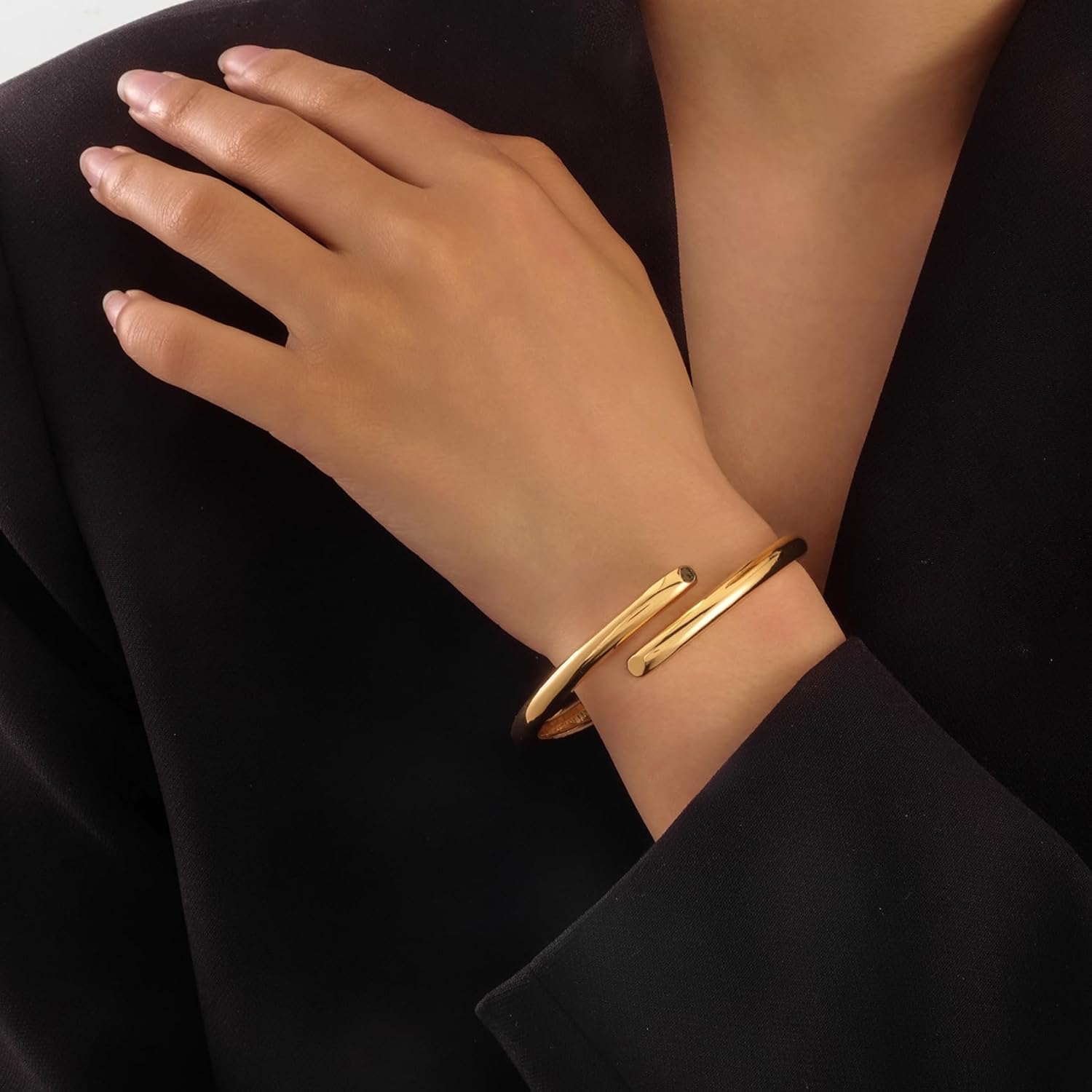 Gold Bangles Bracelets for Women, 14K Chunky Trendy Waterdrop Spiral Waterproof Bangle Bracelets Non Tarnish, Elegance Fashion Jewelry Gifts - Image 3