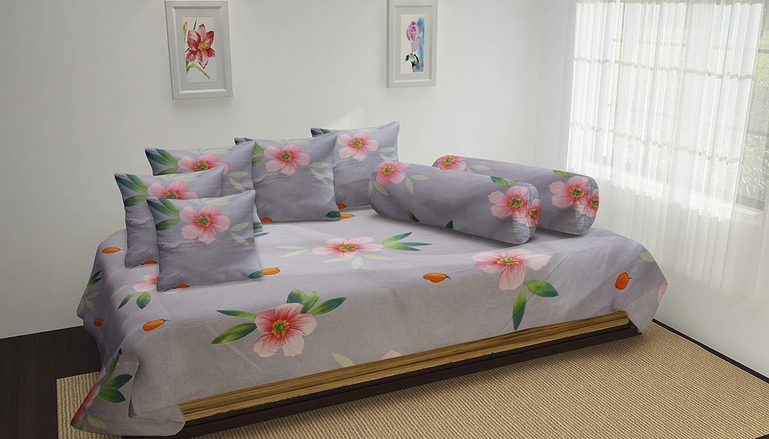 Diwan Bedsheet Microfiber Pack of 8 (1 Bed Sheet 60x90 Inch, 2-Bolster Cover 16x32 Inch, 5 Cushion Cover 16x16 Inch)-image-48