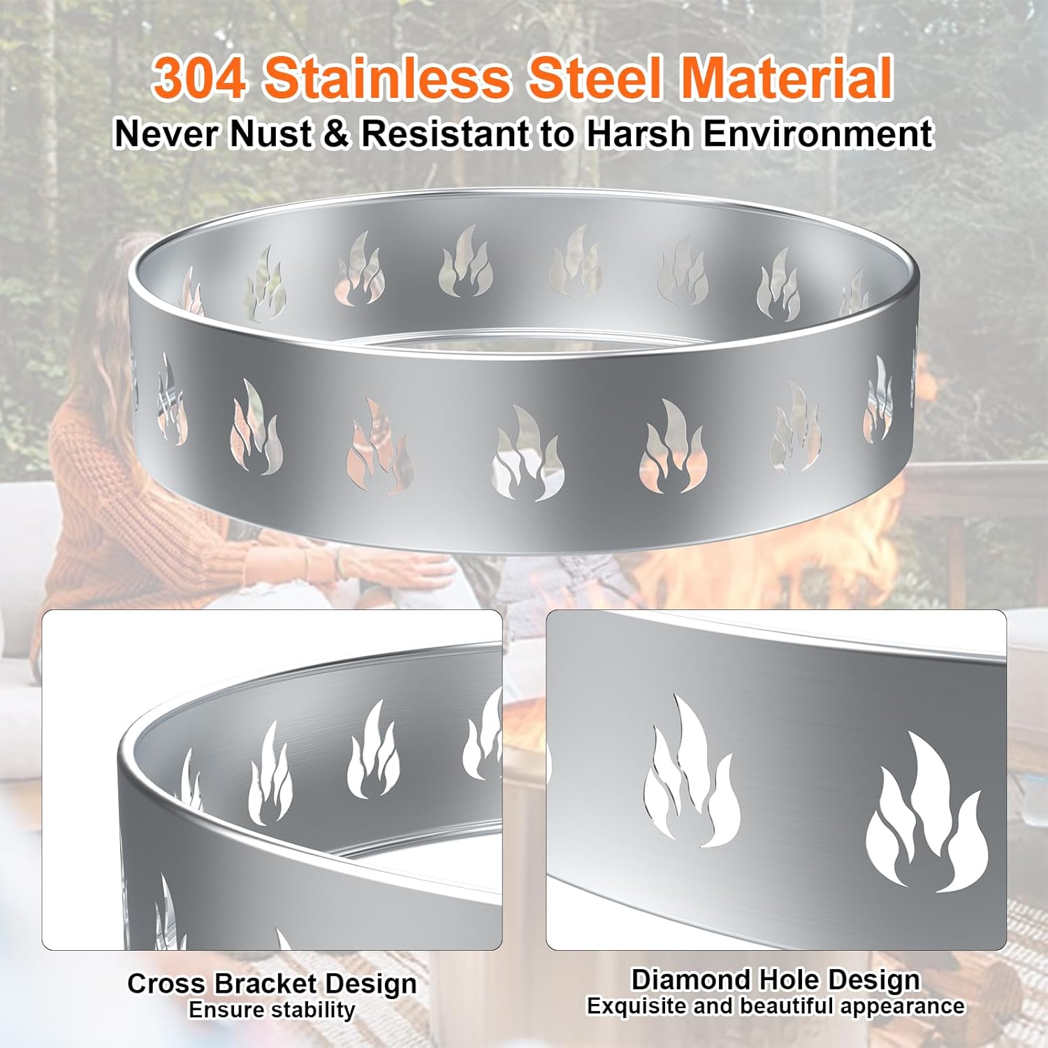 Stainless Steel Fire Pit Stand with Flame Cutouts