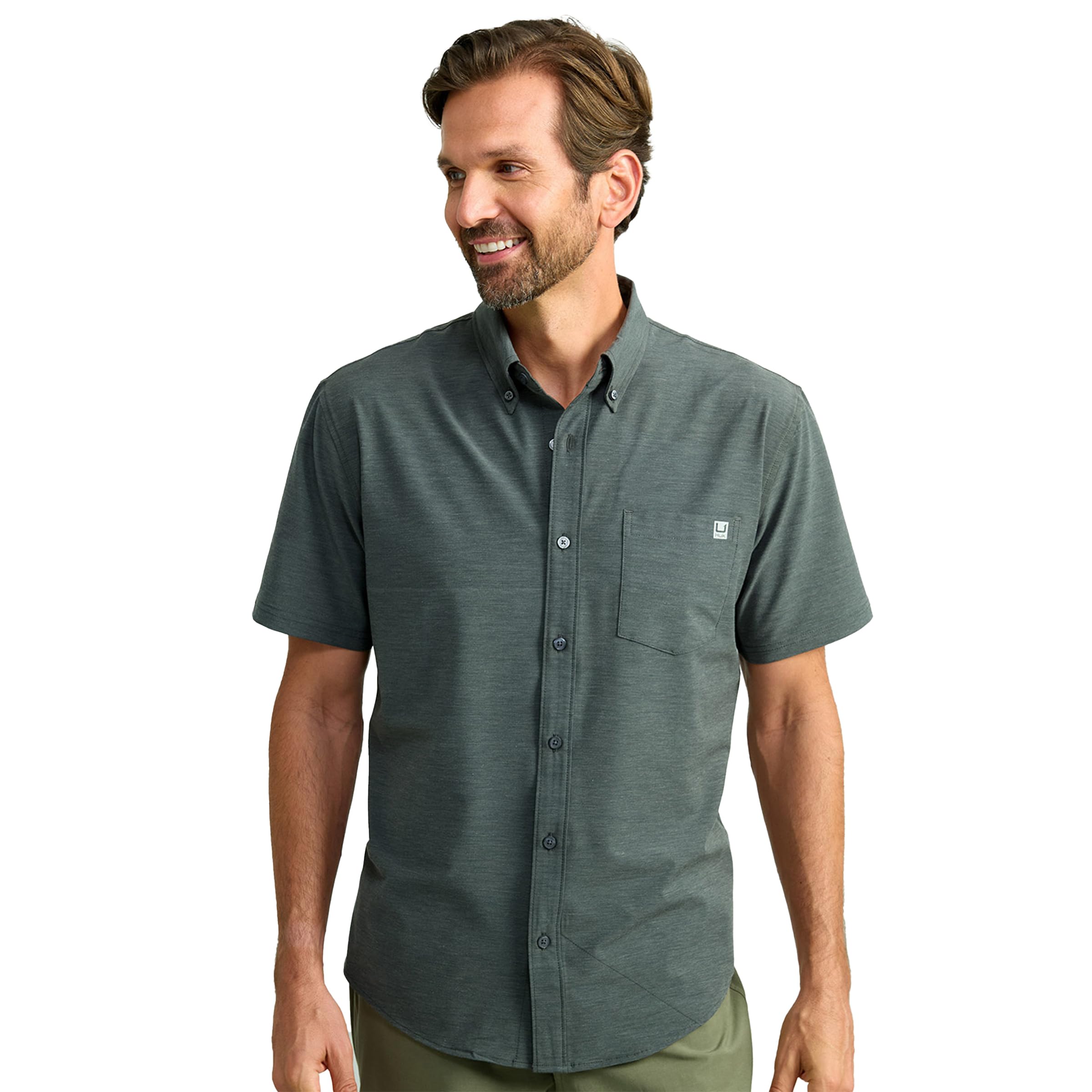 HUK Mens Kona Solid Short Sleeve Fishing Button Down