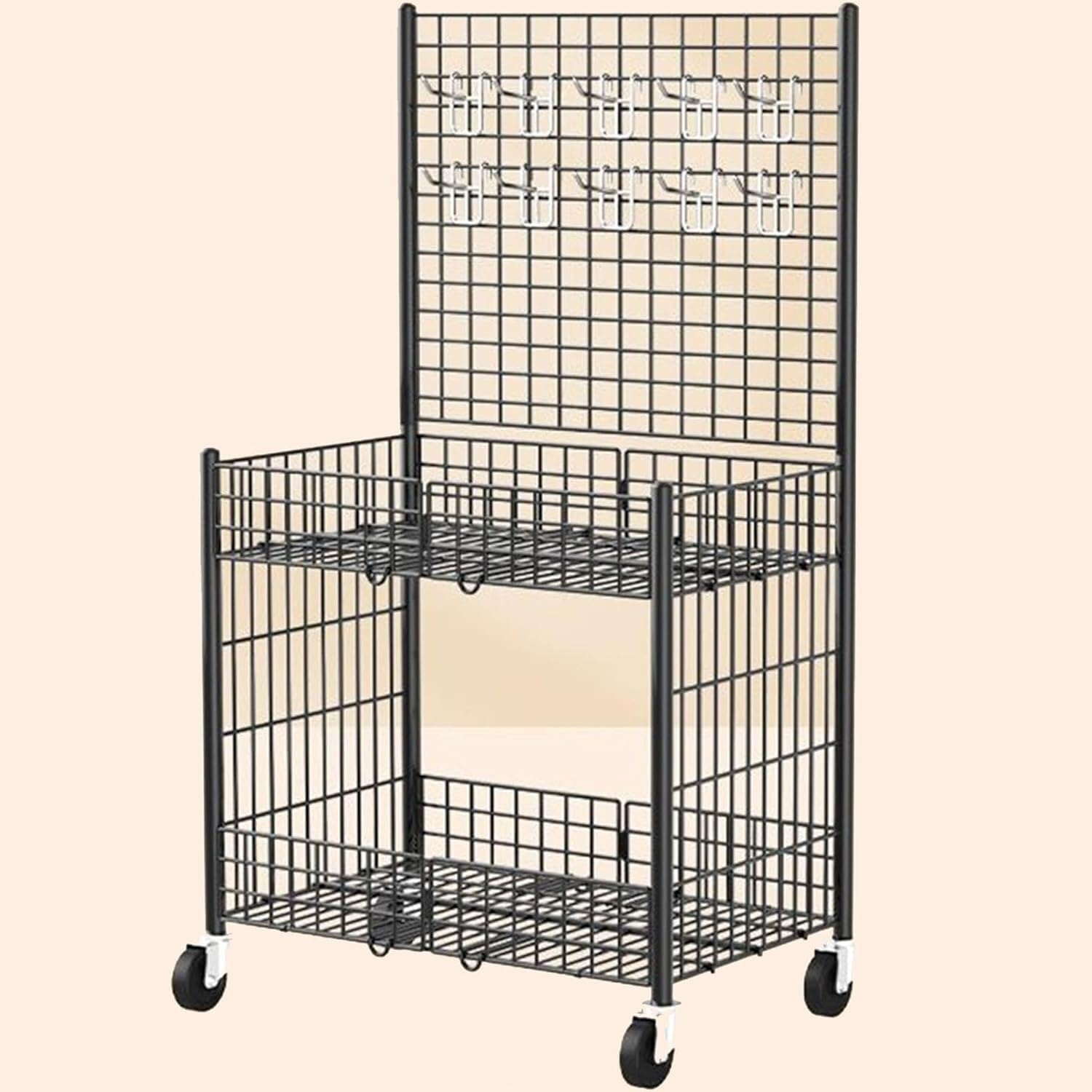 Carro de Puesto de Mercado de Metal Plegable - Soporte de exhibición de 2 Niveles for Estante de Puesto de Vendedor portátil Carro de Empuje liviano