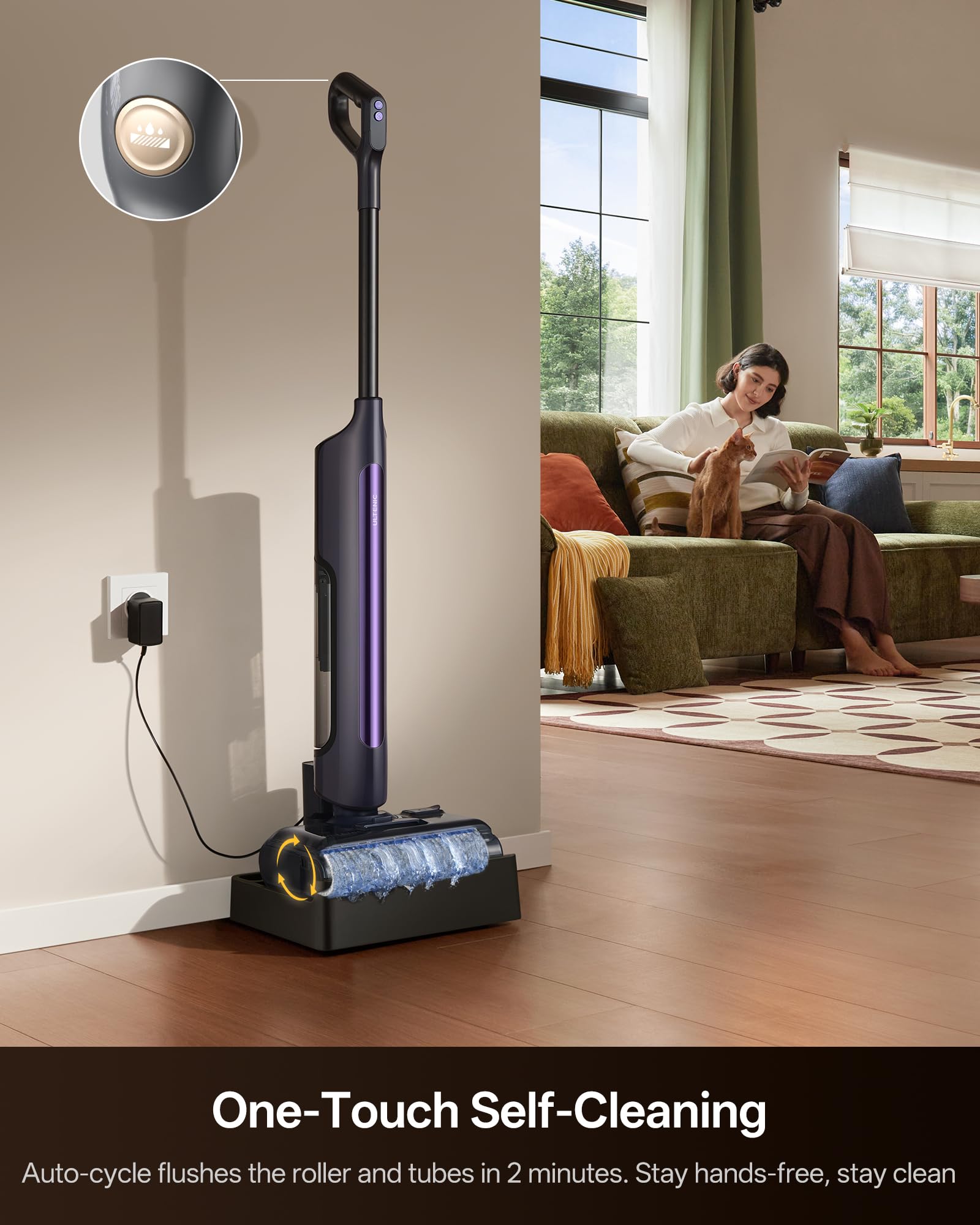 Ultenic Fregona Eléctrica | Aspirador Lava y Friega 3 en 1 | Autolimpieza y 180° Plegable | Limpieza de Bordes 0 mm | hasta 55 min Autonomía y 250 ㎡ | Ideal para Mascotas, Esquinas y Debajo de Muebles