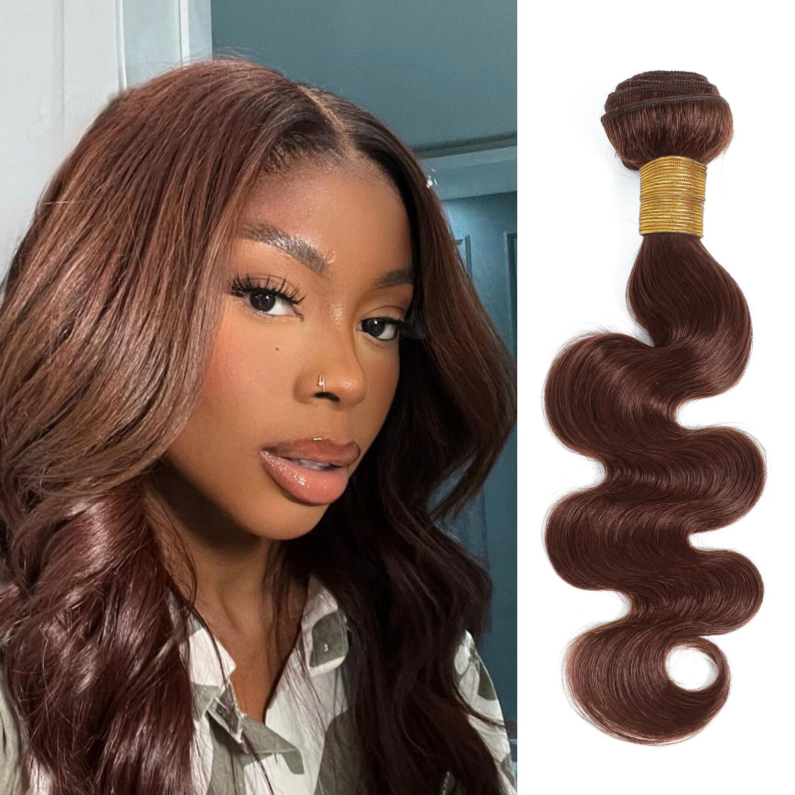 ALHER Chocolate Brown Body Wave Single Bundle Human Hair 18 Inch, 10A Color #4 Dark Brown Colored Wavy Bundles Human Hair Sew In Weave 100% Unprocessed Brazilian Virgin Remy Hair Soft Thick