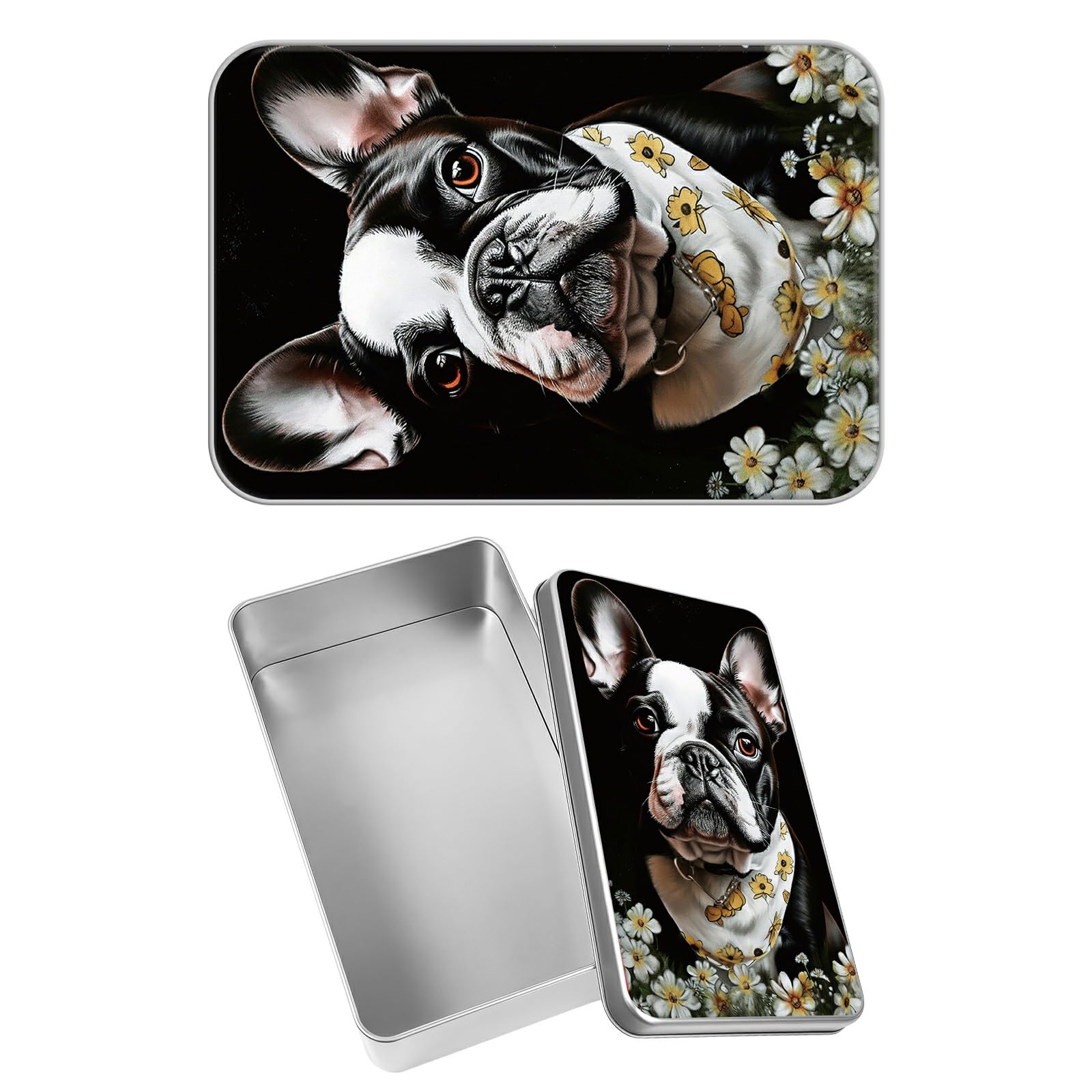 Rectangular Metal Tin Box with Removable Lid, Bulldog Decorative Printed Metal Storage Container for Jewelry Pen Eraser Pill Candy Craft 4.9 x 3.54 x 1.57 inch– Single Pack