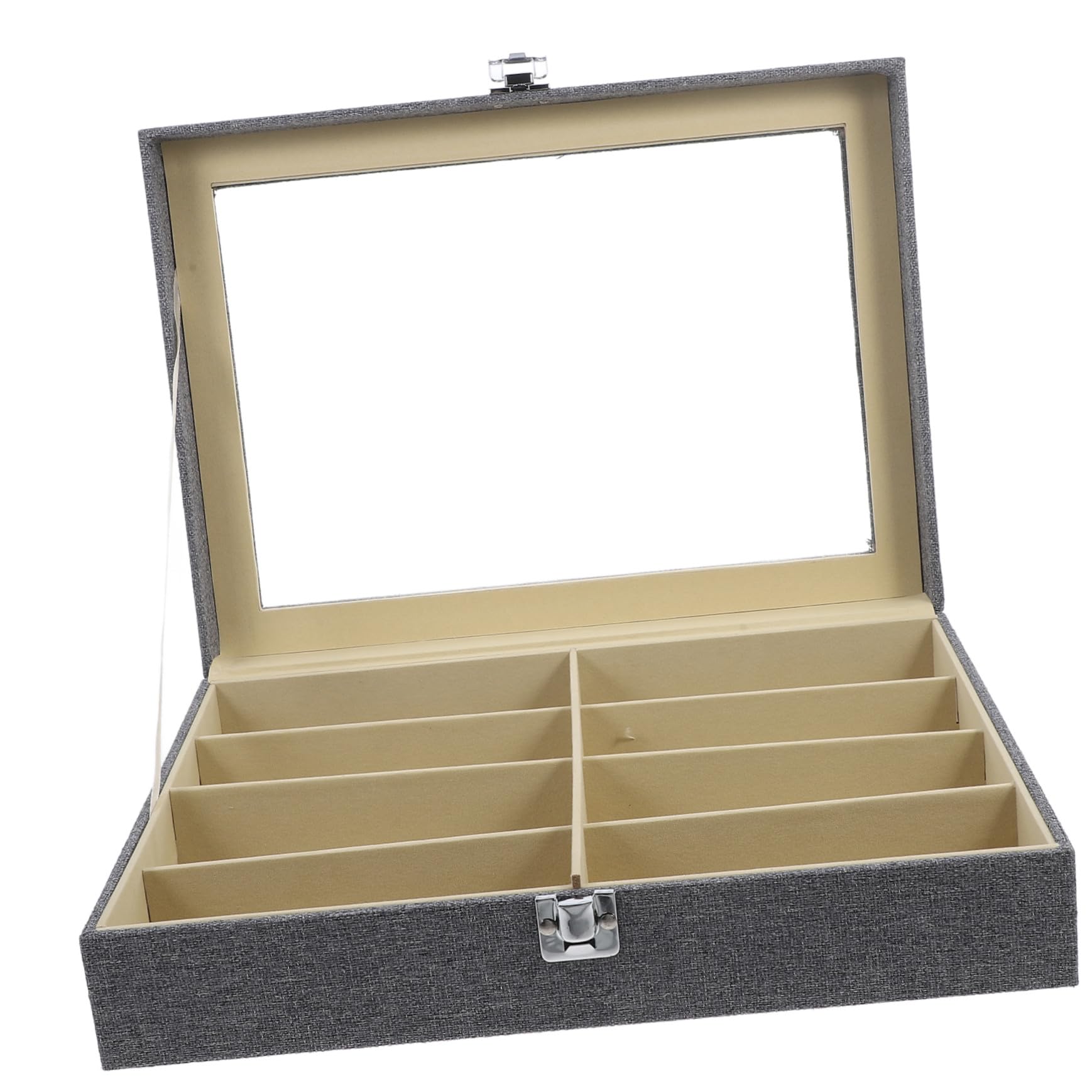 Garneck Sonnenbrillen Organizer Fächer Aufbewahrungsbox Staubdicht Stoff Brillenhalter für Zuhause und Geschäft Robustes Material Transparentes Deckel Display für Sonnenbrillen und Eyewear