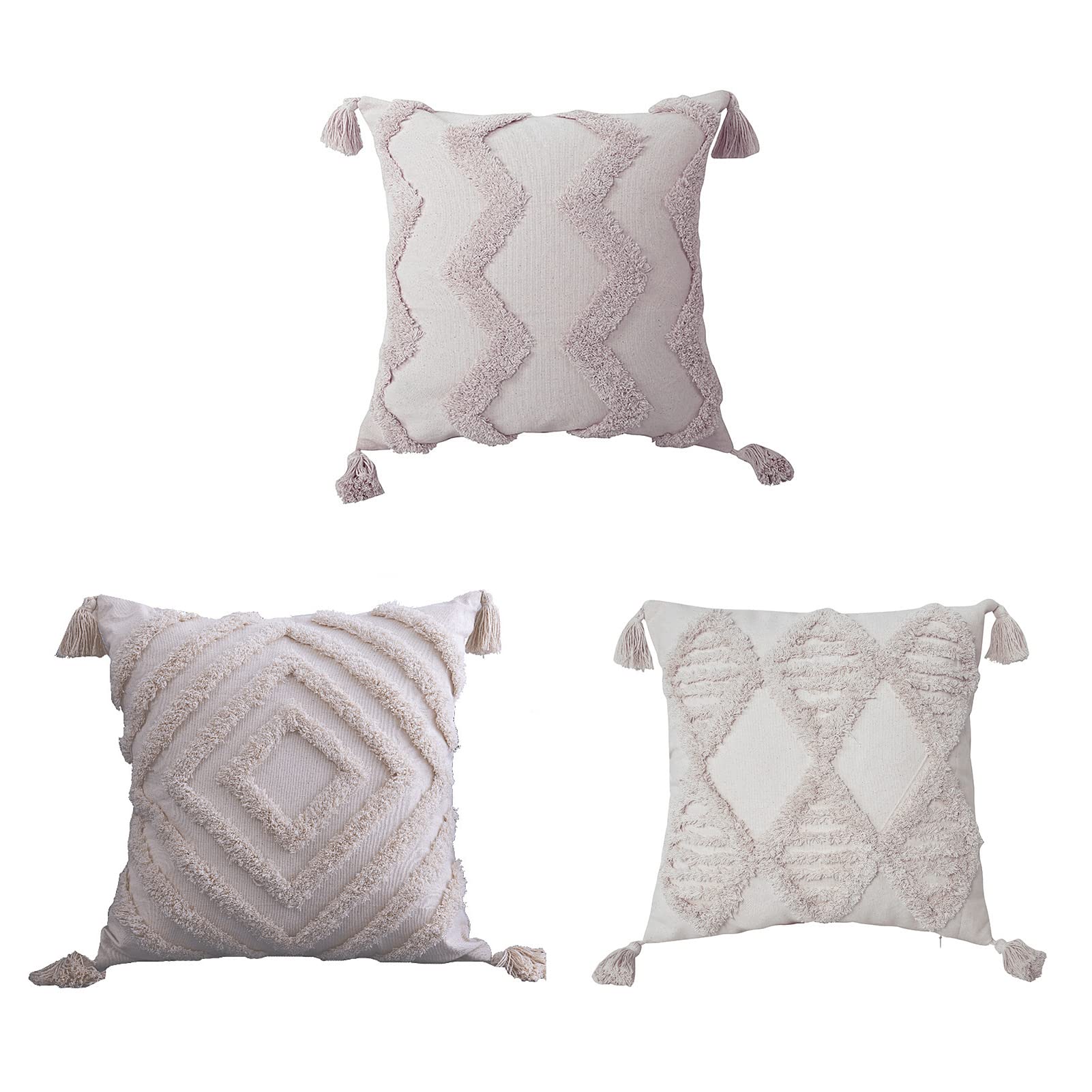 3 Pack Cushion Covers, Decorative Boho Throw Pillow Covers Square Soft Pillowcases with Tufted Tassel Invisible Zipper for Sofa Couch Bedroom 45x45cm