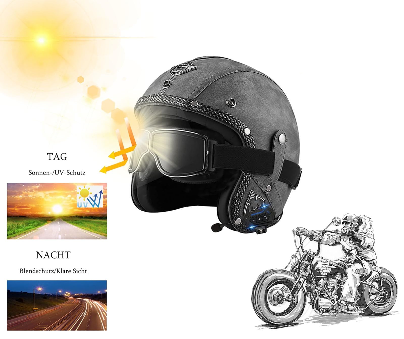 Casco Mezzo Bluetooth Vintage Casco Jet Omologato ECE Con Visiera Casco Mezzo Viso Aperto Uomo Donna Caschi Cromwell Classico Caschi Demi-Jet Per Soddisfare La Sicurezza Stradale
