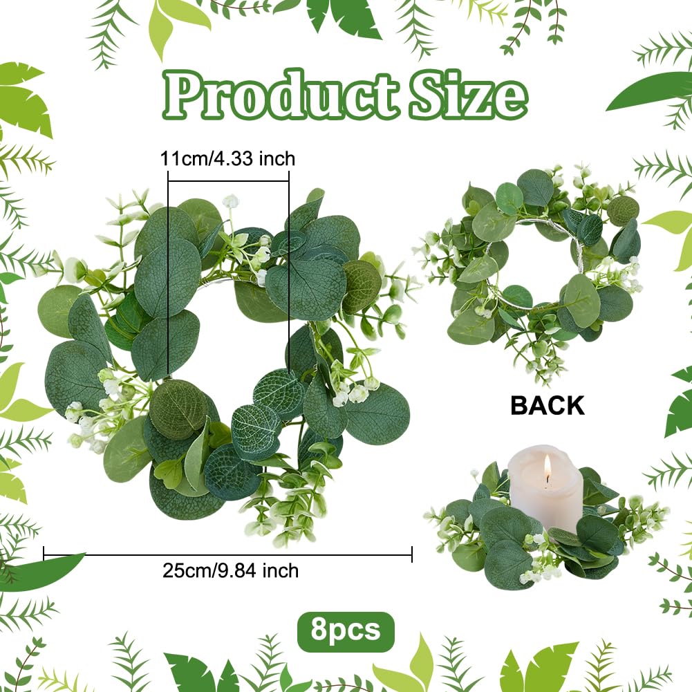 OLYCRAFT 8pz Anelli per Candele 11cm Ghirlande di Foglie di Eucalipto Artificiali Anelli per Candele Ghirlande Portacandele A Colonna Candela per Feste Matrimoni Tavolo Decorazione per La Casa