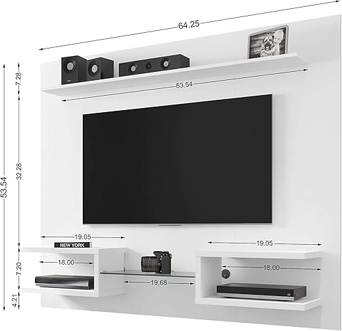 Miniatura 34 de Manhattan Comfort Plaza - Centro de entretenimiento flotante para sala de estar, soporte de TV montado en la pared con estantes de exhibición