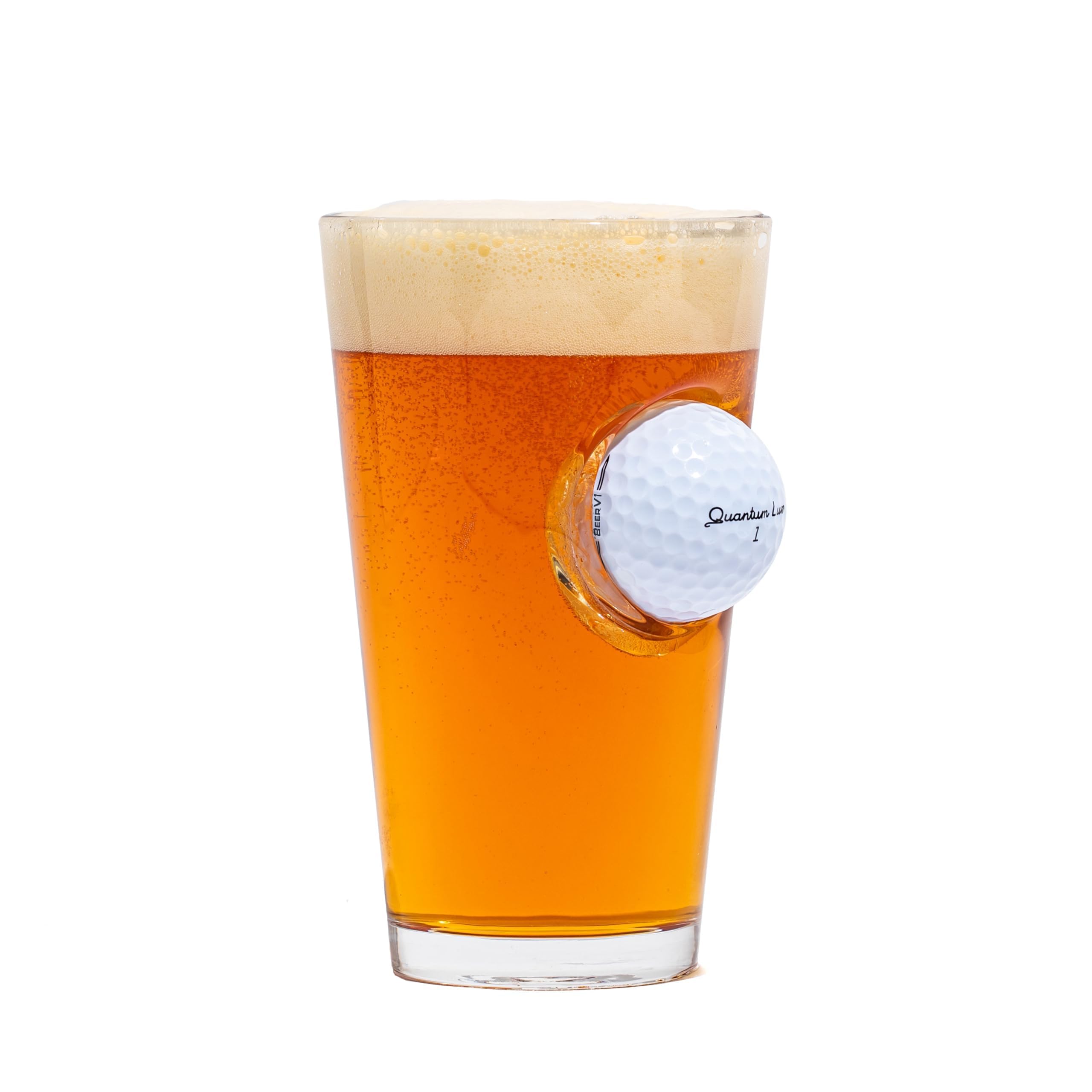 Beer Glass with Real Golf Ball Embedded, Unique Sports Golf Lover Gift, Clear Beer Drinking Glass, Golfing Fan Themed Barware, Great Gift for Golfers, Beer Lovers, Men, 15oz