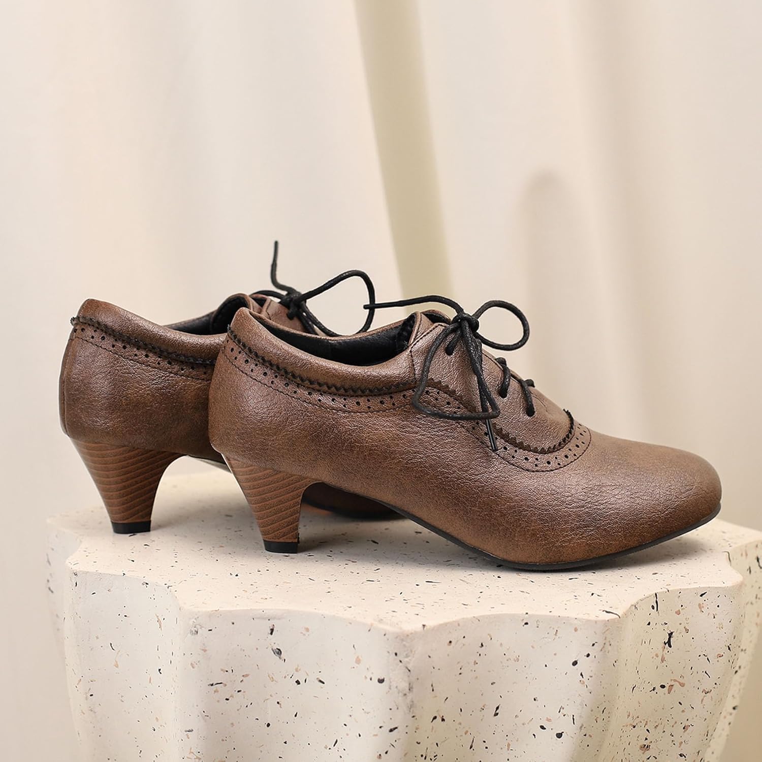 SHEMEE Vintage Kitten Heels Oxford Pumps for Women Stacked Cone Heel Victorian Witch Shoes Lace-Up Brogues Work Office Shoe - Image 3
