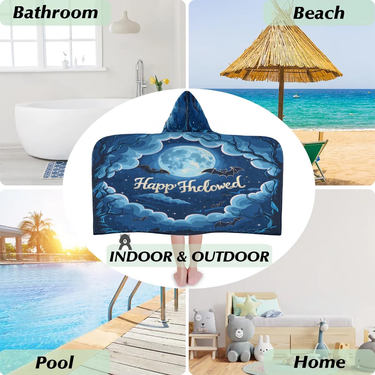 Pardick Halloween Boo Kids Bath Towel Beach Towel with Hood Pool Cover Up for Girls Boys Soft Absorbent Hooded Bath Towel Toddler Towels for Beach, Pool