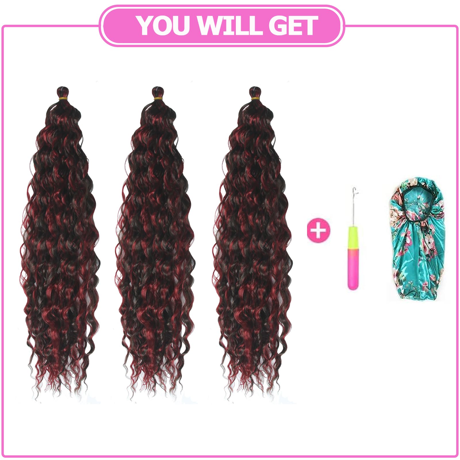 Dsoar Deep Wave Braiding Hair Ombre Deep Twist Wavy Synthetic Hair Highlight Curly Hair Extensions for Braids Ocean Wave Hair Bundles 22 Inch 3 Packs - Image 4