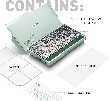HIMI Twin Cup Jelly Acrylic Paint Set, 36 Colors 12g, High Viscosity, Blendable, Paints on Rocks Crafts Canvas Wood, Fabric, Ceramic & Stone, Art Craft Paints Gifts for Artists Beginners & Painters