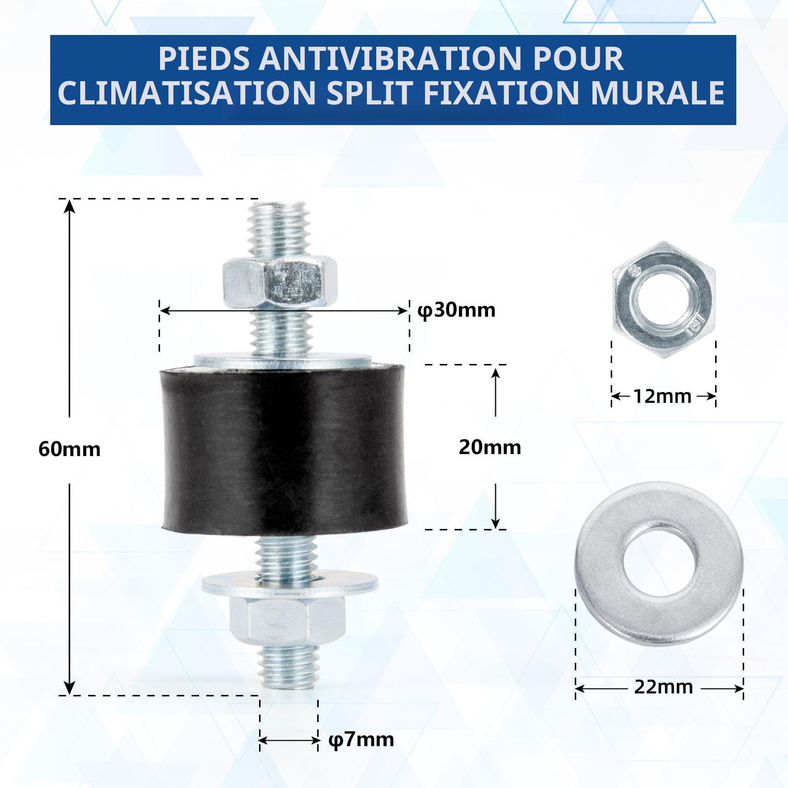 Cherbowing Bloc Silent Echappement Male Caoutchouc Goujons Amortisseur M8 30x20 mm 4 Pack Anti Vibration Isolateur Monte D’Isolation de Vibration pour Mini Split Pompes à Chaleur, Compresseurs d’air