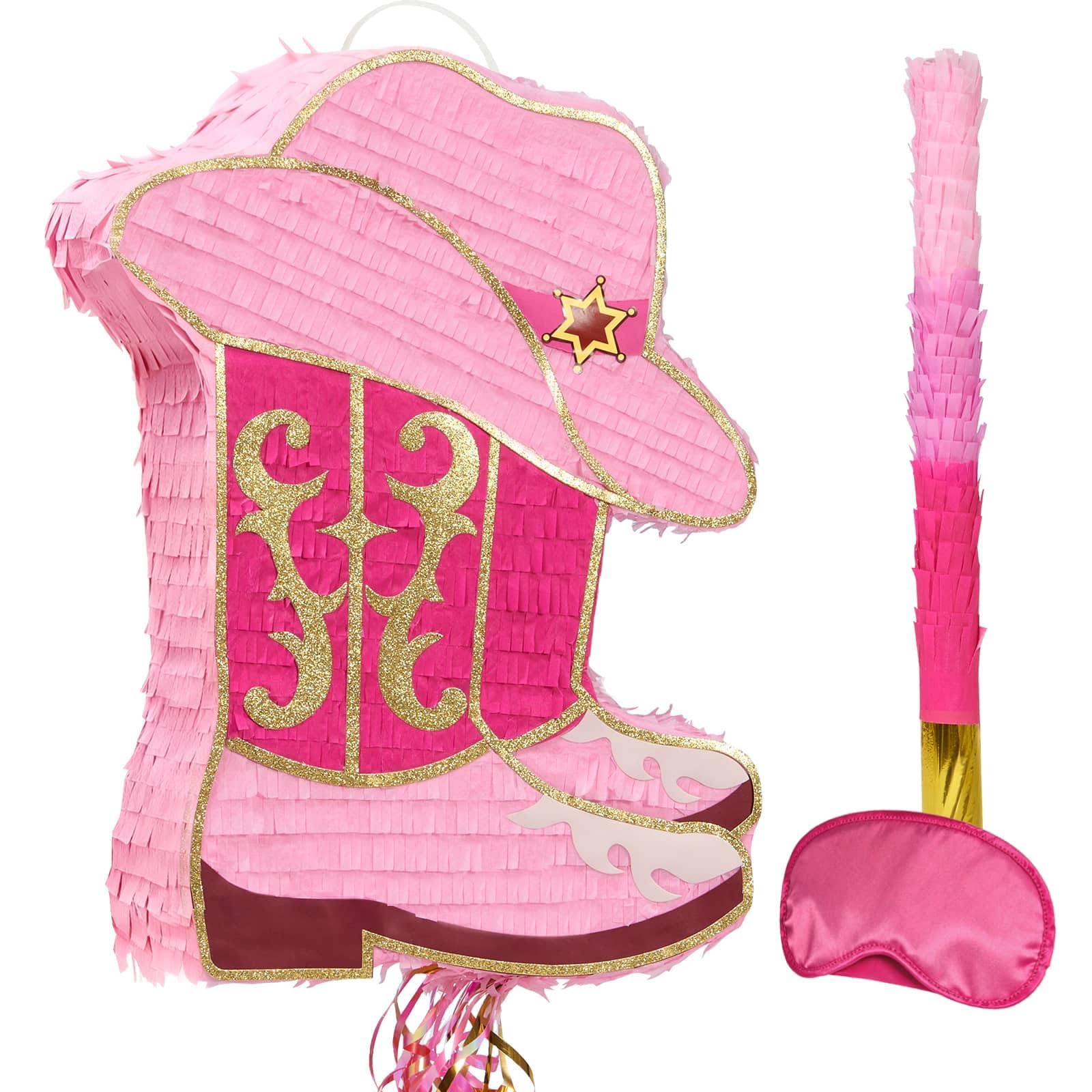 WERNNSAI Pink Cowgirl Pinata - Western boot Pinata with Blindfold and Stick Cowgirl Party Decorations Women Birthday Decoration for Retro Birdal Shower Western Bachelorette Party Supplies — image 1