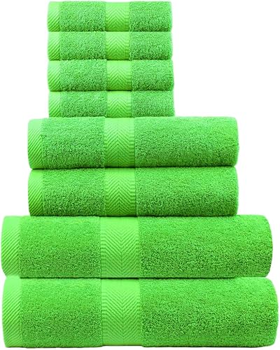 Juego de toallas de baño de algodón de gran tamaño, color lima, juego de 8