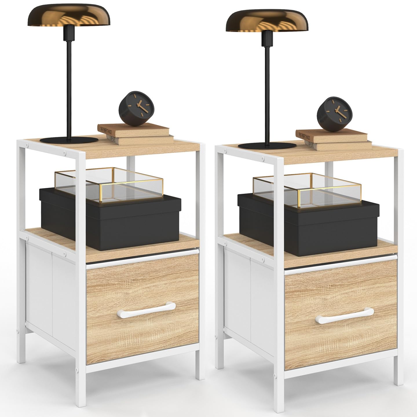 Table de chevet bois et blanc lot de 2 style industriel Utah
