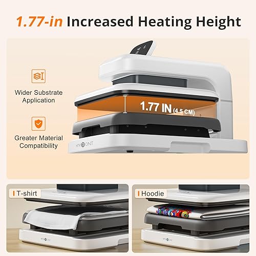 Miniatura 3 de HTVRONT Auto Heat Press 2 - Máquina de prensa de calor para camisetas con presión ajustable y mayor altura de calentamiento, se calienta rápido y