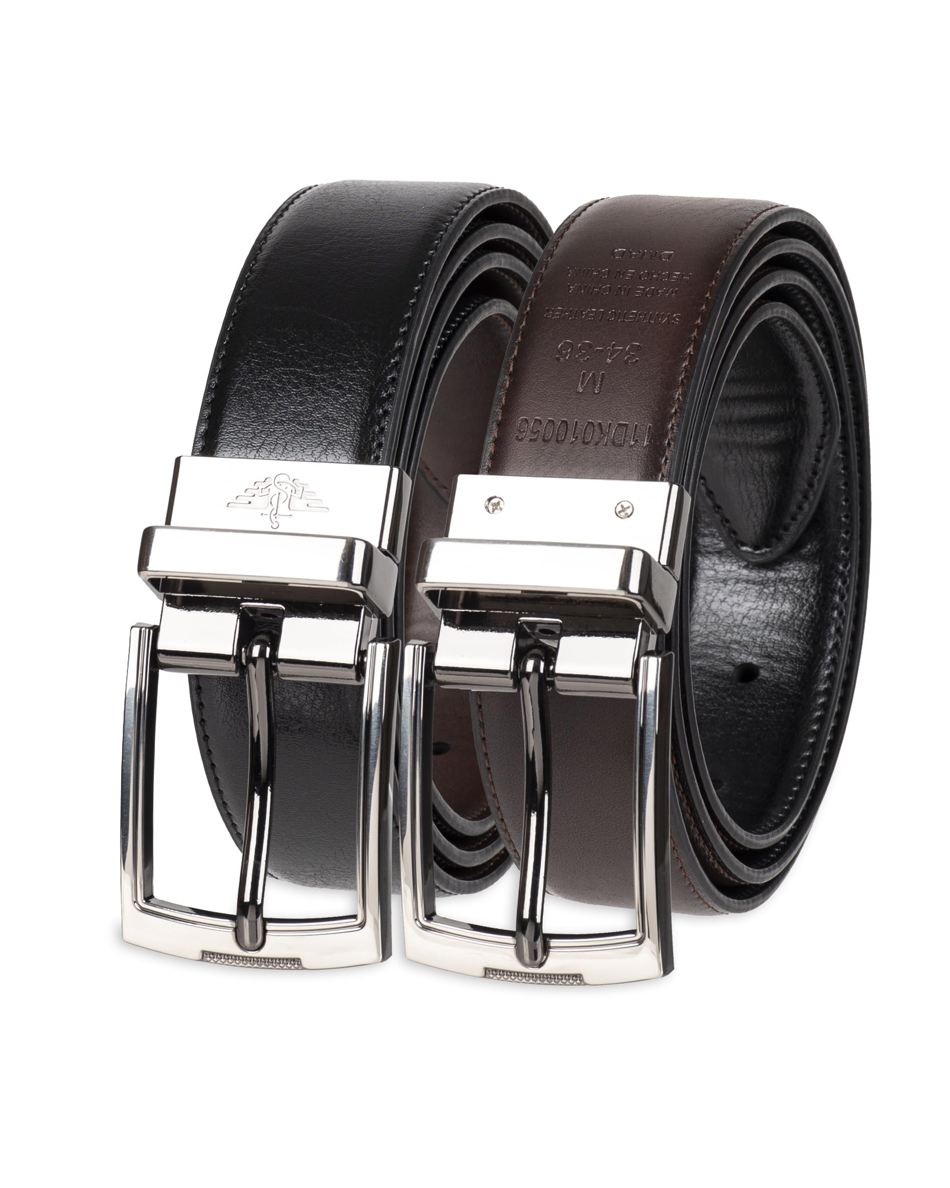 DOCKERS Men's Two-in-one Reversible Rotative Buckle Everyday Casual Dress Belt (Regular and Big & Tall Sizing), Black/Brown, Medium (34-36)