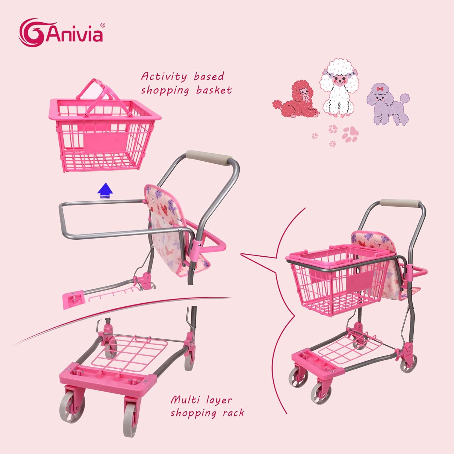 Anivia Kids Shopping Cart Doll Collection Toy Shopping Cart for Kids and Toddler-for Pretend Play Grocery Store