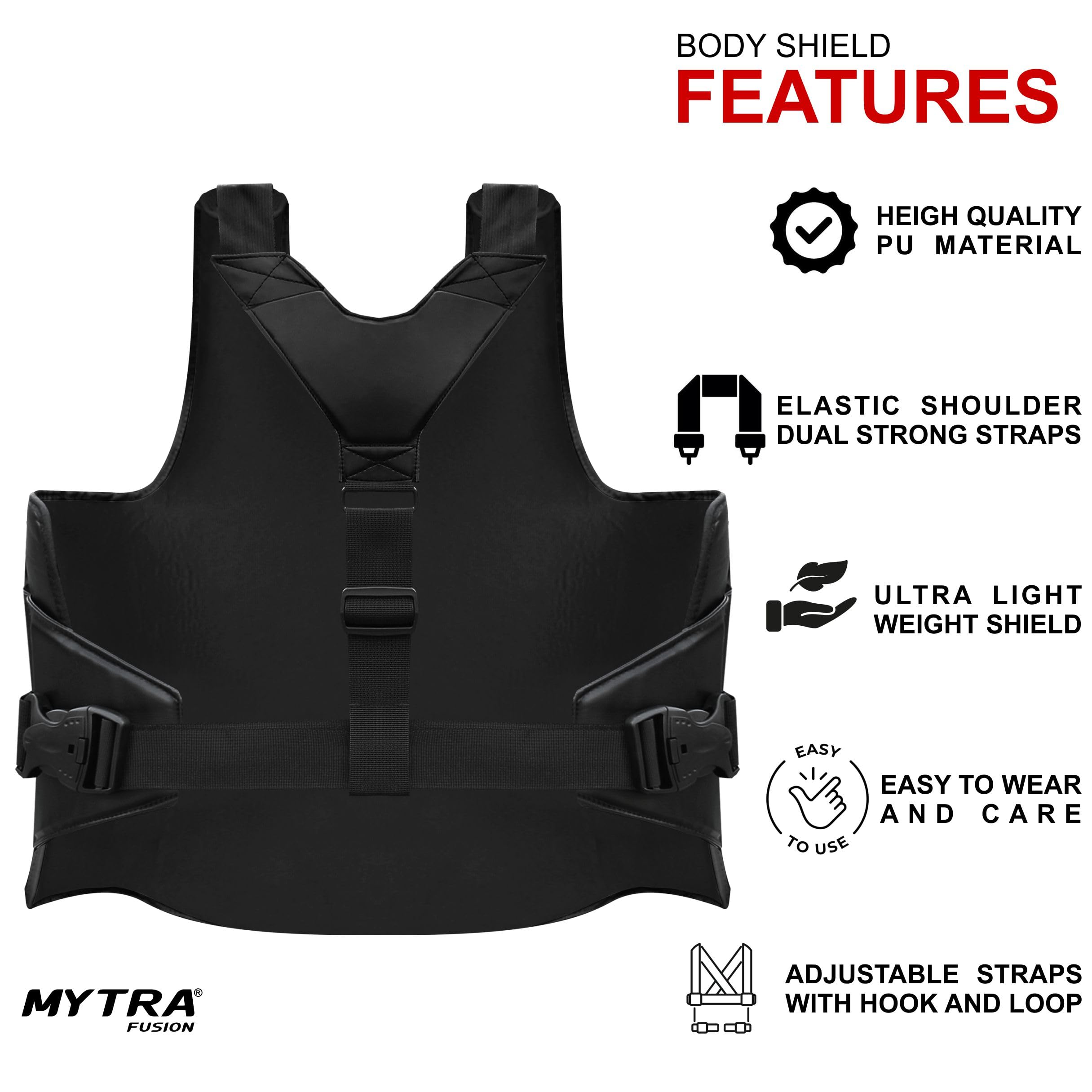 Mytra Fusion Plastron de Boxe – Protection de Poitrine Renforcée Ceinture Abdominale et Bouclier Corporel pour Entraîneurs MMA, Muay Thai & Arts Martiaux & Équipement de Sparring (Noir)