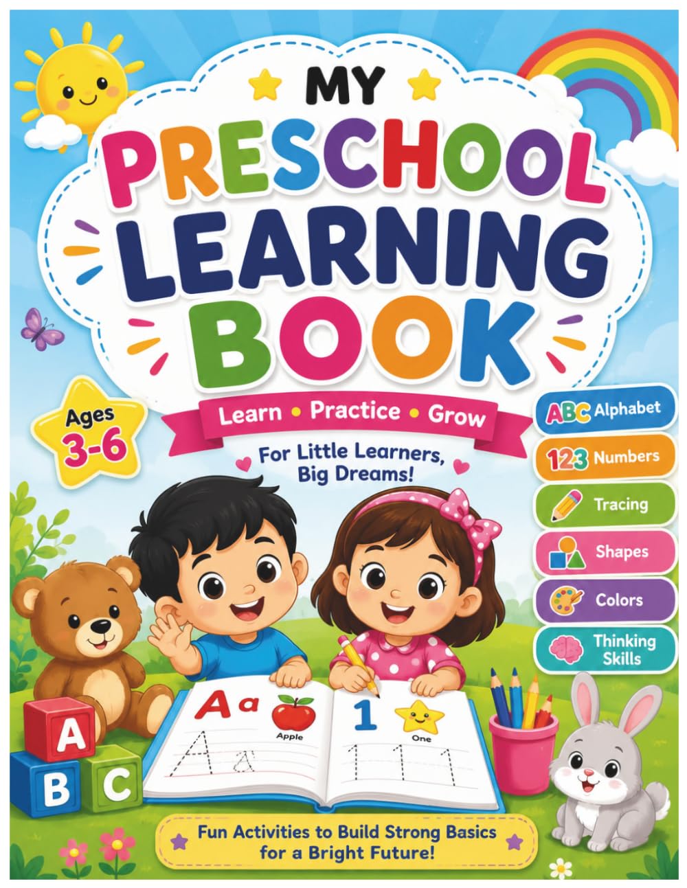 My Preschool Learning Book: ABC, Numbers, Shapes, Colors, Tracing, Stories & Fun Activities