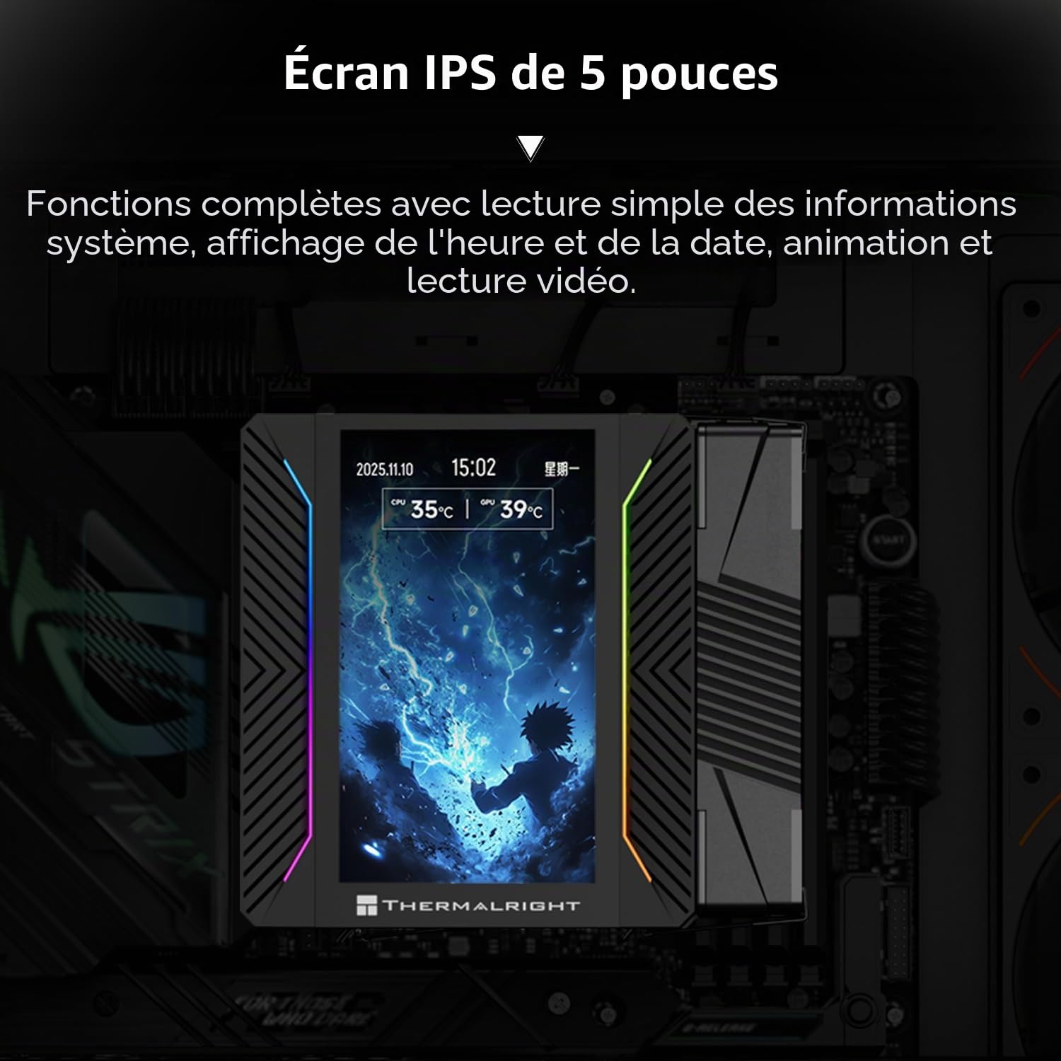 TR Peerless Assassin 120 Vision Max ARGB Black Refroidisseur d'air pour processeur, avec 2 ventilateurs TL-K12 PWM, écran magnétique de 5" (résolution 480 x 854), pour LGA1851/1700 & AM5