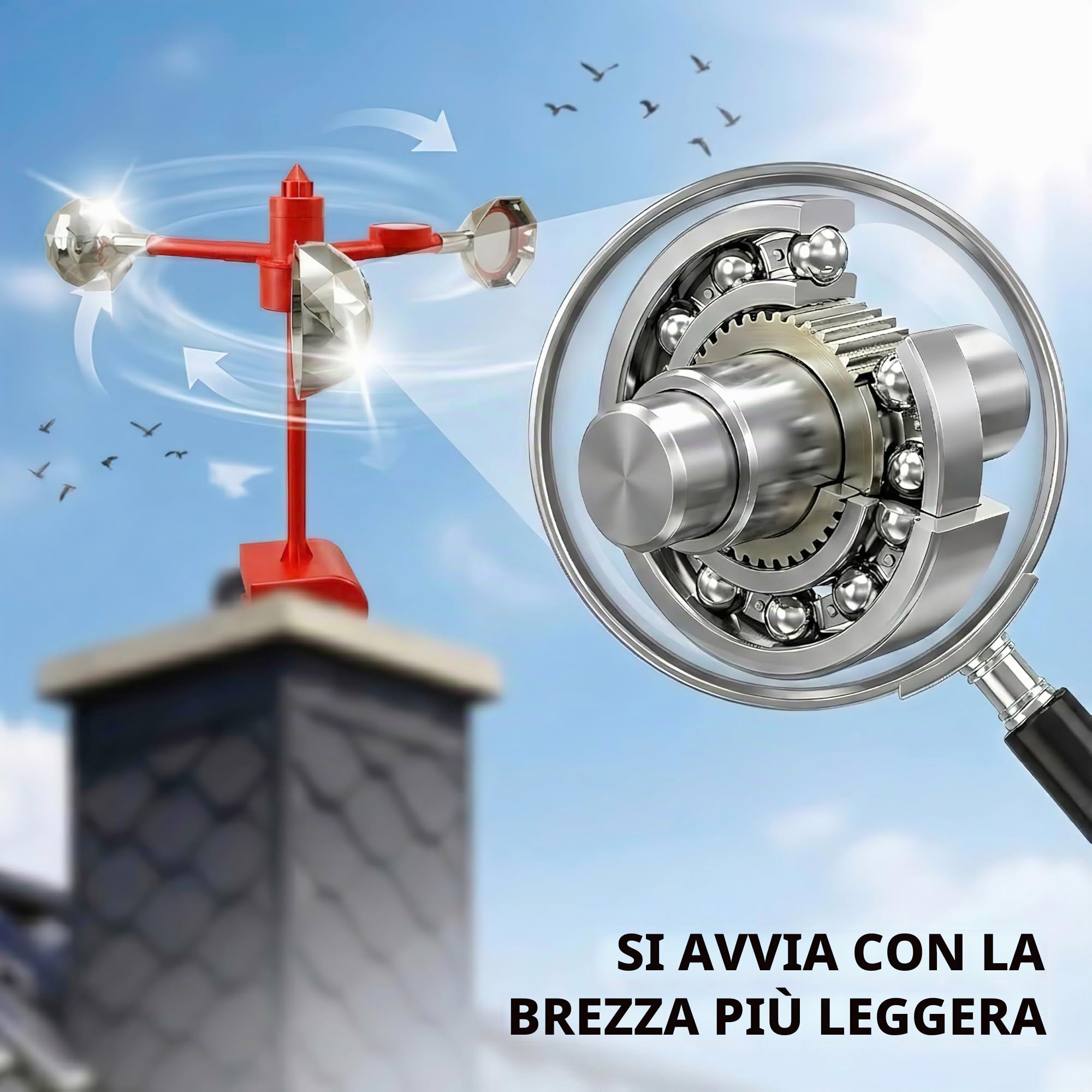 Dispositivo riflettente per spaventare gli uccelli, argento, alimentato dal vento, spaventa gli uccelli per esterni, tiene lontani piccioni picchi gabbiani per giardino patio, dotato di un