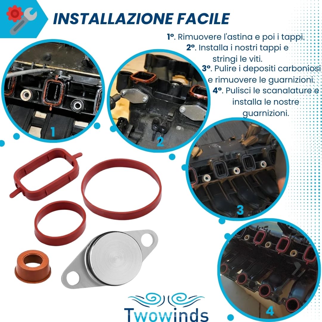 Twowinds - Kit Annullare Farfalle Collettore Aspirazione (22mm) Compatibile con BMW E38 E87 E46 E90 E91 E92 E93 E39 E61 E63 E64 E65 E67 E83 E53 E71 E72 - Rimozione Swirl Flap (6 tappi, 20 Guarnizioni)