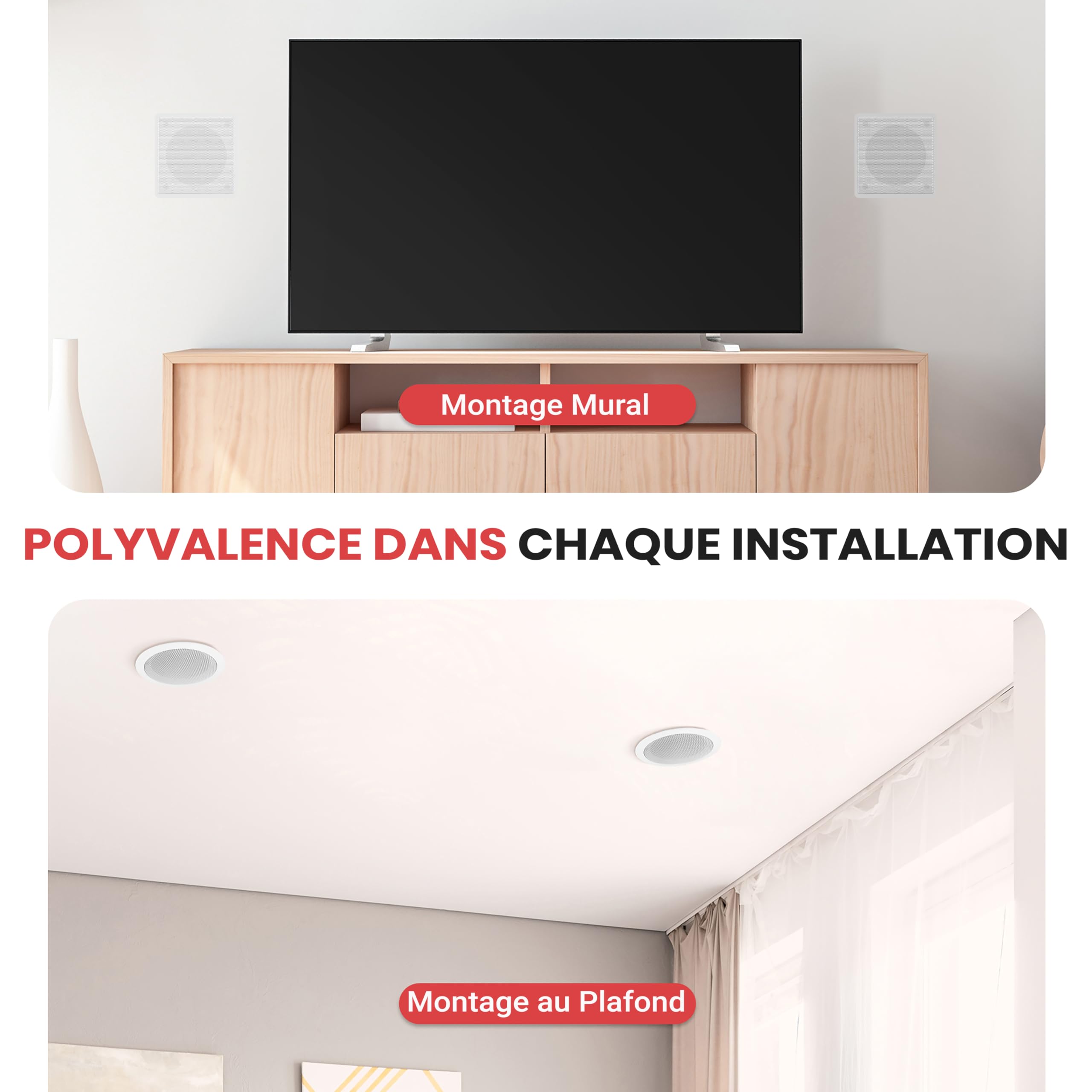 Pyle Système d’Enceinte Plafond Bluetooth 16,5 cm, Système d’Enceinte Plafond/Murale 2 Voies avec Connexions Rapides, Grilles Rondes/Carrées, Amplificateur 4 Canaux, 200 Watts, Haut Parleur Bluetooth