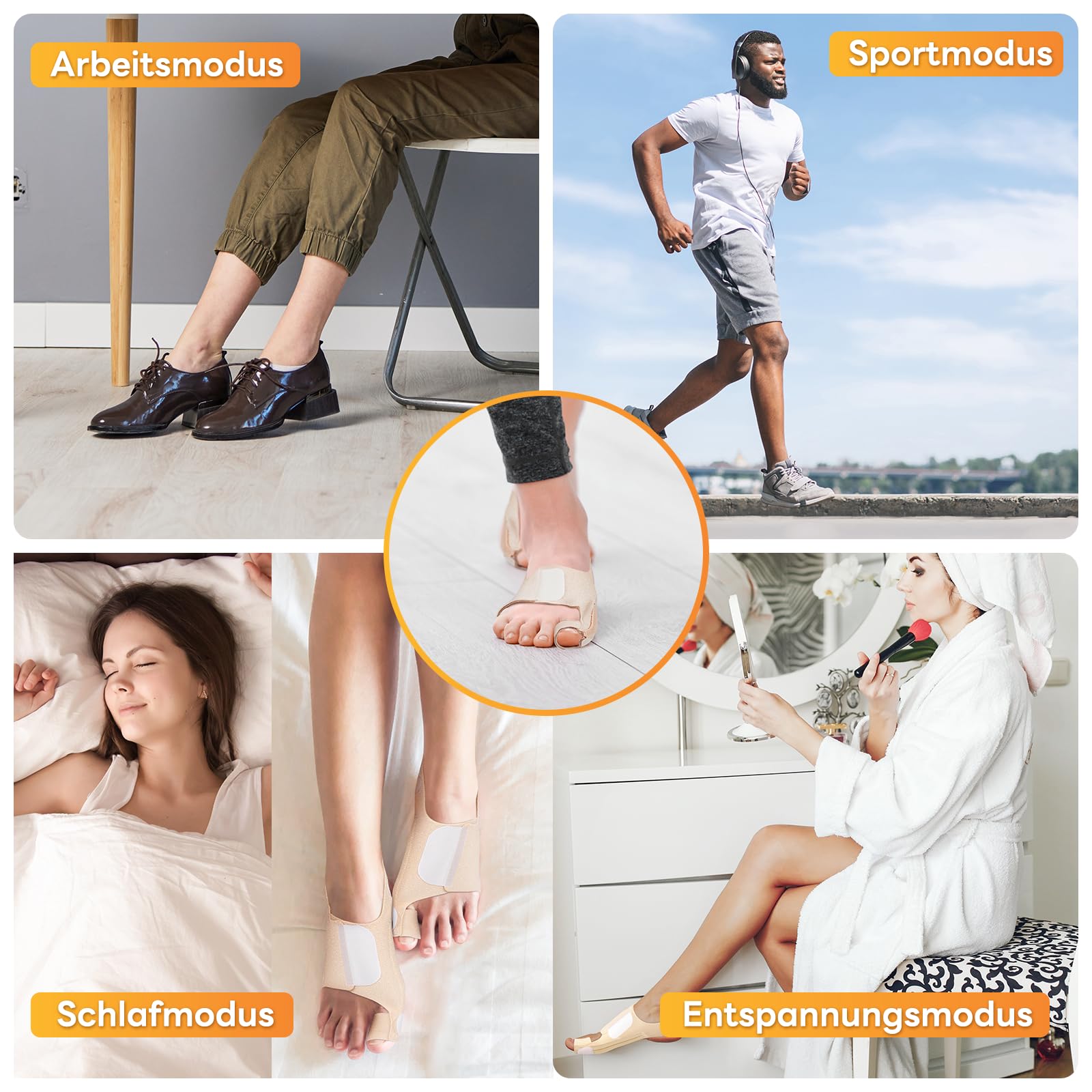 InhwRior Hallux-valgus-Korrektor mit 4 flexiblen rostfreien Stahlstreifen (je 2 pro Seite), ​​Silikonschutzkissen zur Polsterung, ​​schmerzfreie Verbesserung des Fußzustands, ​waschbar