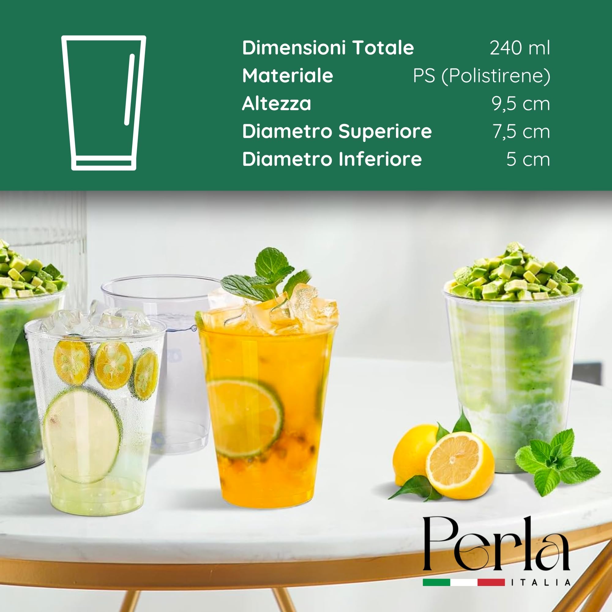 Perla Bicchieri In Plastica Rigida 240ml - Set Da 48 Riutilizzabili Per Feste, Trasparenti Come Vetro - Foto 4