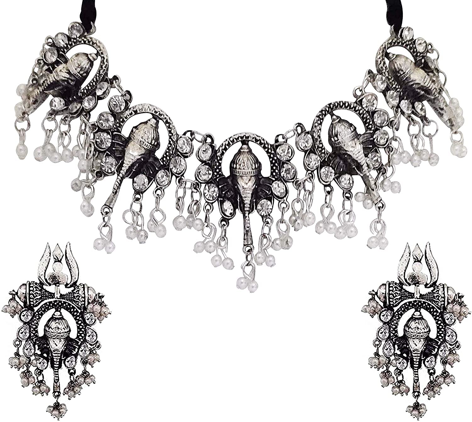 C&G INDIA Fashion Afghani Oxidised Silver Jewellery Stylish Antique Long Necklace Set for Women & Girls (B08QRMCG4Q) Amazon Price History, Amazon Price Tracker