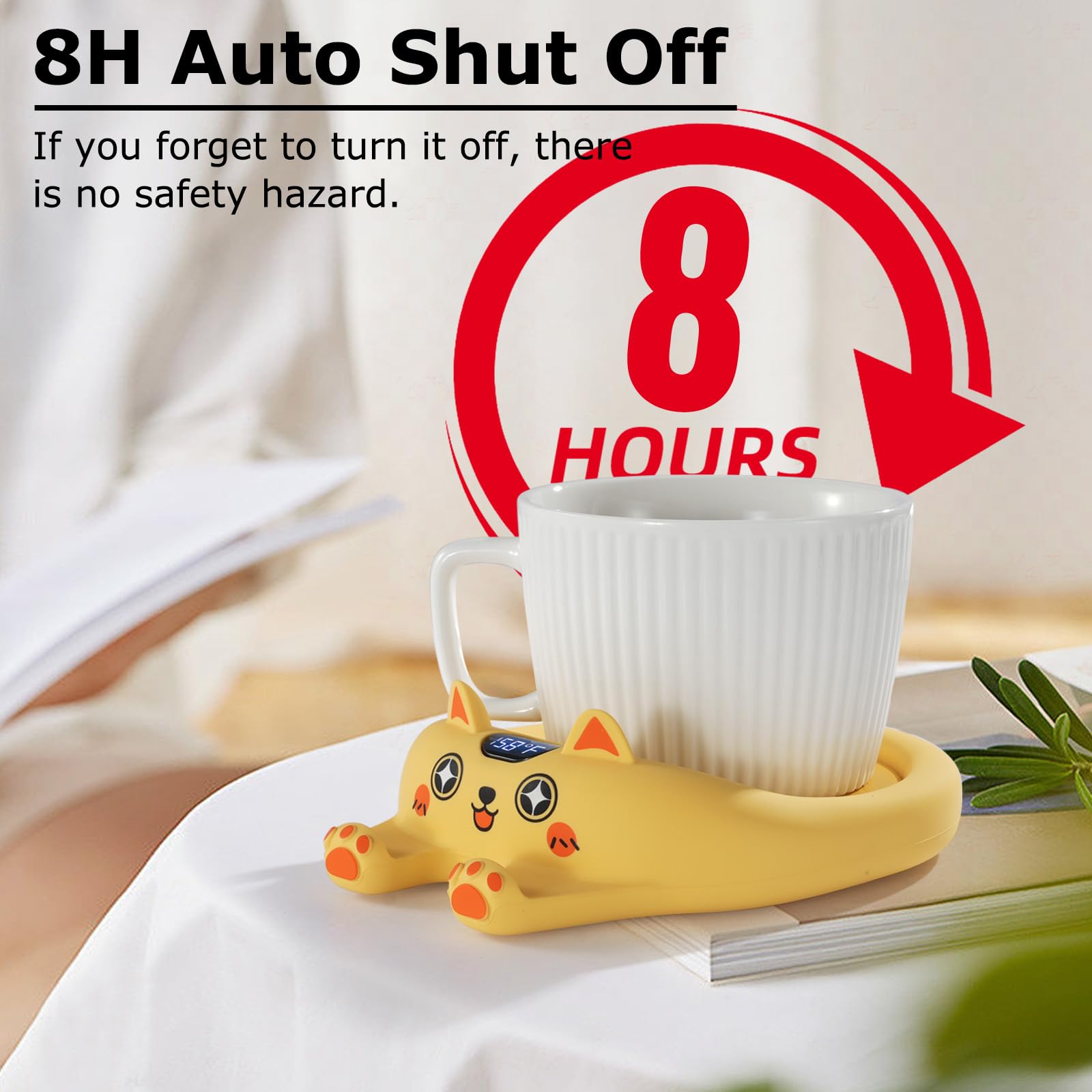 PUSEE Coffee Mug Warmer & Cute Cat Mug Set, Coffee Cup Warmer for Desk with Auto Shut Off, Beverage Warmer with 3 Temp Settings, Candle Warmer Coffee Warmer with Mug Set for Christmas & Birthday Gifts: PUSEE Coffee Mug Warmer Auto Shut Off, 3 Temp Coffee Warmer for Desk, Candle Warmer Plate Safely Melt The Candle Releases Scents,Enjoy Your Warm Coffee Tea,Coffee Gifts for Women Men