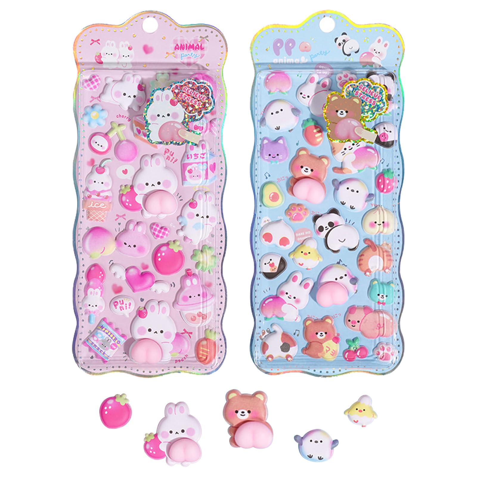 【2枚セット】 おしりぷにぷにシール 立体 子供 かわいい 3D立体 ぷにぷに 手帳 デコレーション用 ふわふわ触感 ソフト素材 ごほうび・ギフトに