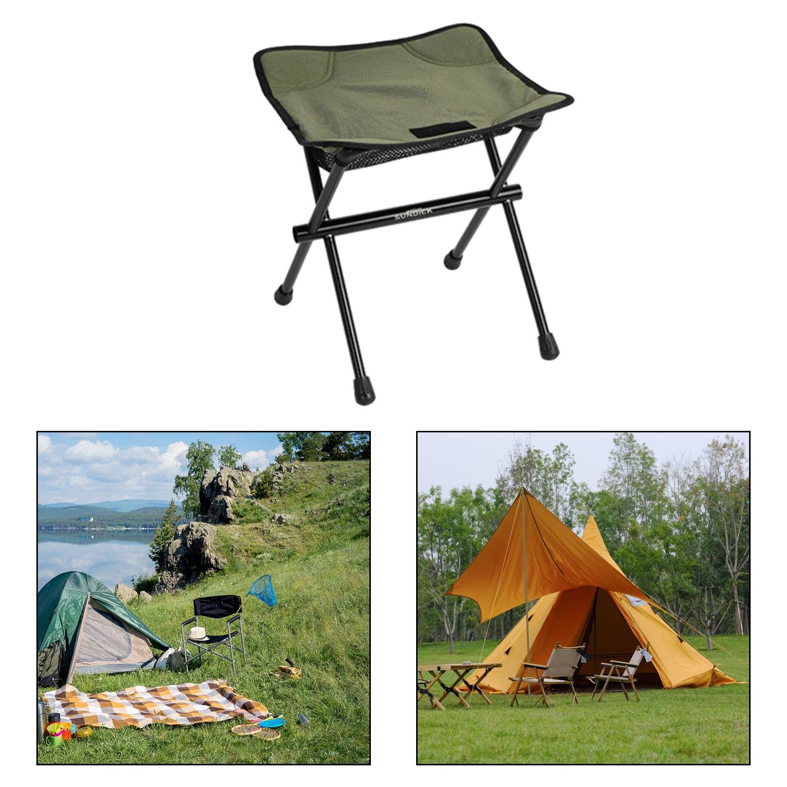 Sgabello pieghevole da campeggio, per adulti, pieghevole, per picnic, viaggi, spiaggia, verde
