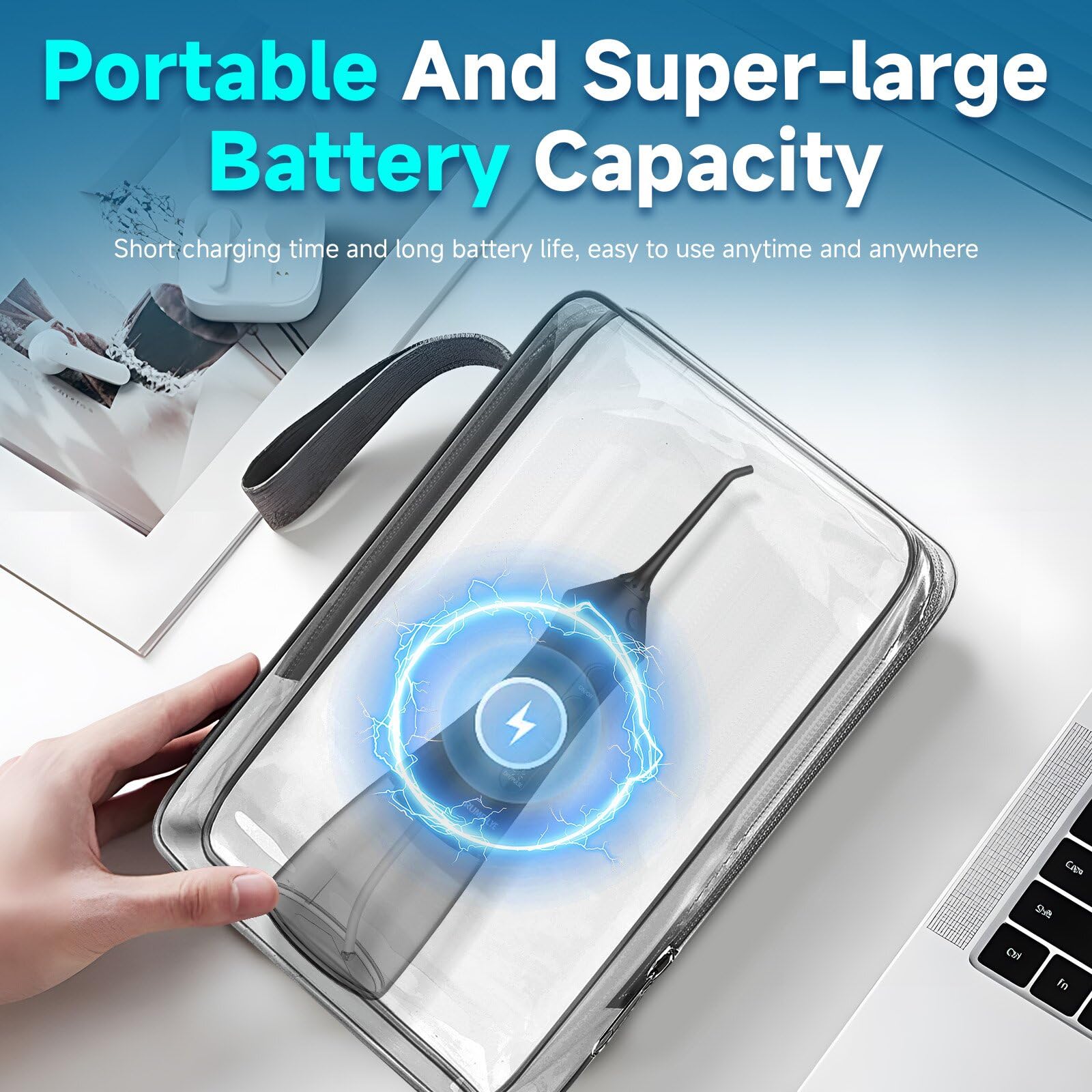 Irrigador Dental Portátil Irrigador Bucal Inalámbrico Profesional Water Flosser 12 Modos 5 Boquillas Irrigador eléctrico oral IPX7 Impermeable 300ML USB Recargable Para Casa y de Viaje(Negro)