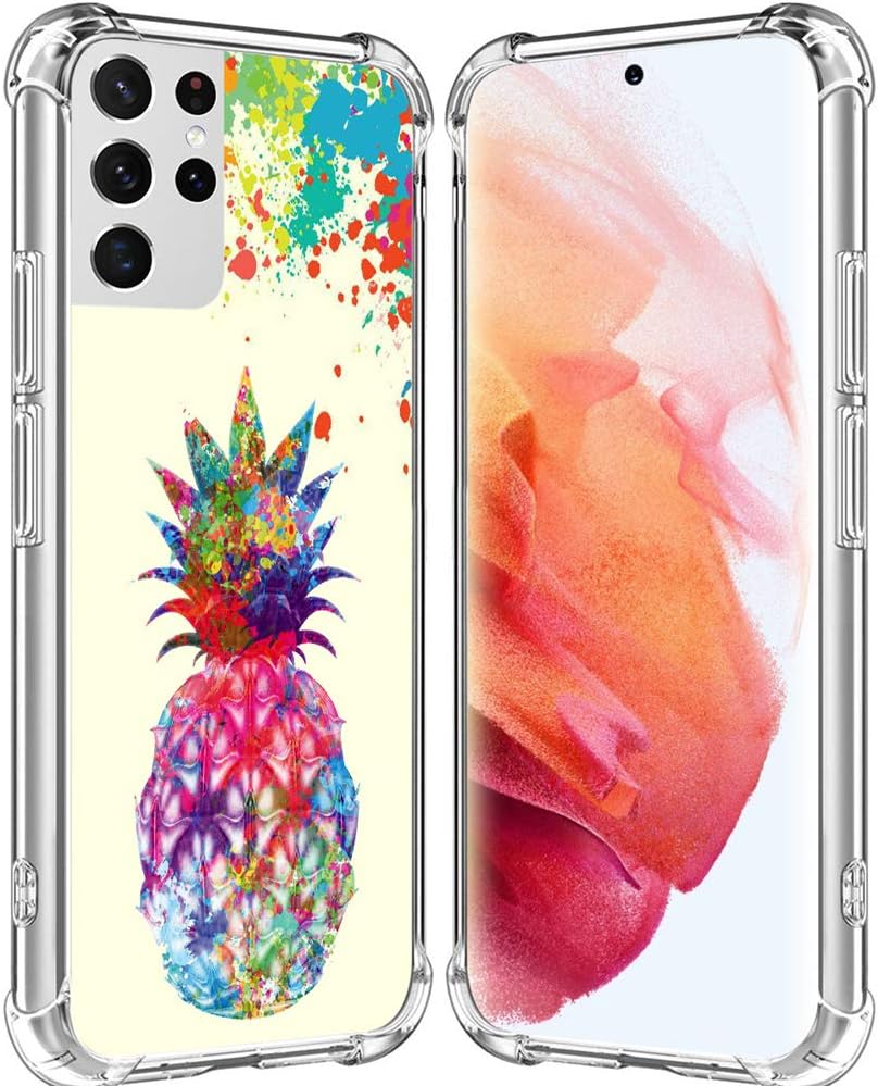 S21 Ultra Case Pineapple/IWONE Designer Durable Protective Cover Shockproof Compatible with Samsung Galaxy S21 Ultra 5G Colorful Creative Painting Cute Pineapple Fruit Color Art Design
