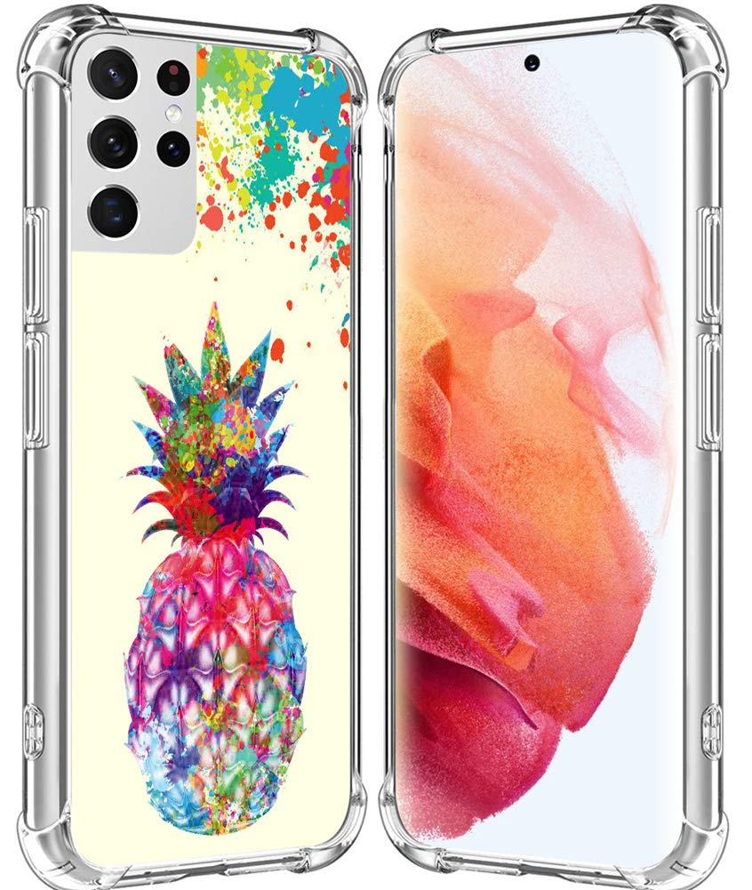 S21 Ultra Case Pineapple/IWONE Designer Durable Protective Cover Shockproof Compatible with Samsung Galaxy S21 Ultra 5G Colorful Creative Painting Cute Pineapple Fruit Color Art Design