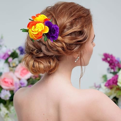 Miniatura 2 de 12 pinzas para el cabello con flores rosas, grandes, medianas y pequeñas, para mujeres y niñas, elegantes horquillas para el cabello de flores de