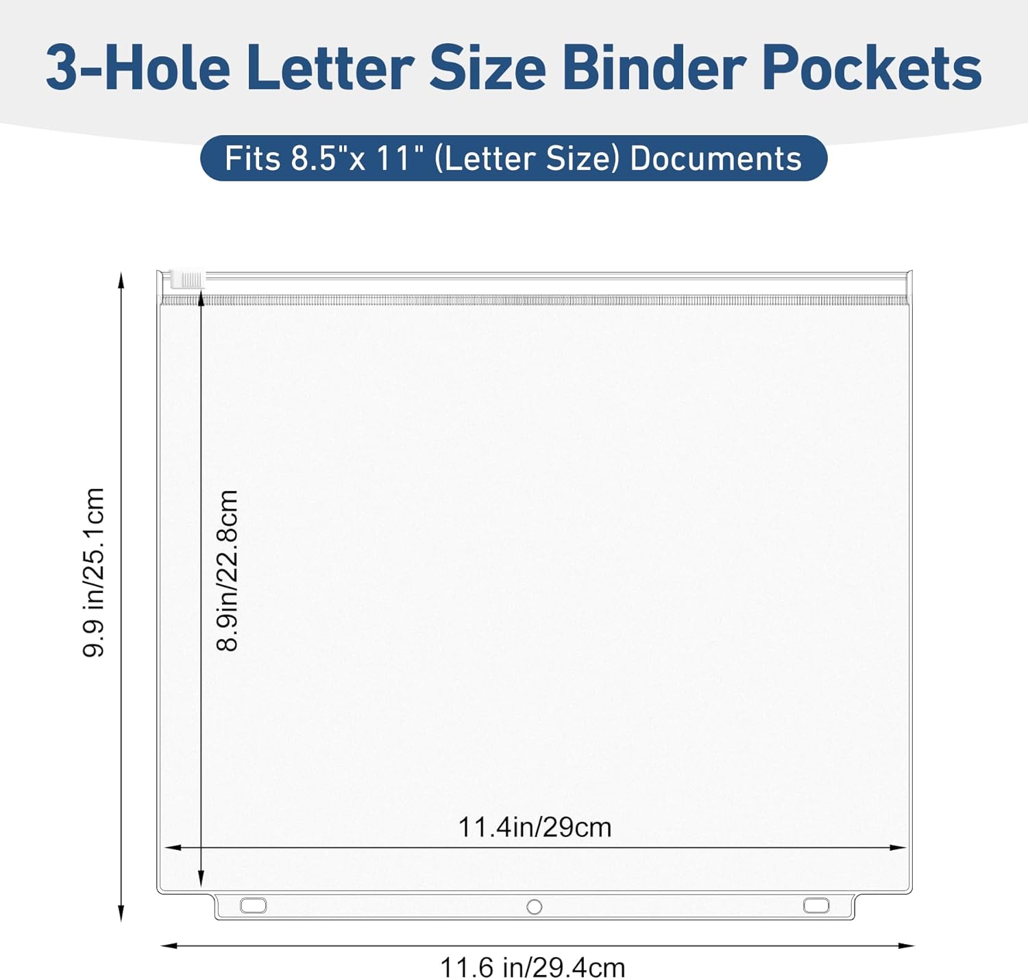 Antner 48 Pack Letter Size Binder Pockets for 3-Ring Binder Zipper Pouch Waterproof PVC Document Organizer 3-Hole Loose Leaf Folders File Sleeves Storage Bags Side Loading for Business Office Supplies
