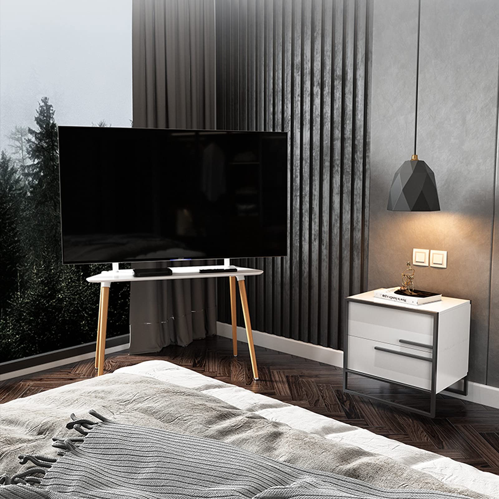 TV Stand Stand TAVELLO TV Piano da TAPPA di Piano da TAPPA di Pavimento con PORTALE REMOVABILE Piano Scaffale Angolo Stand Stand Stand Hanging Stand per TV a 60-75 Pollici Tele Tanne Fino a 88 libbre
