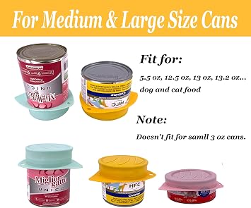3 Pack Dog Cat Food Can Lids - Silicone Stretch Lids Covers for Pet Food Cans, Reusable Universal Size Fit Medium and Large Size Cans