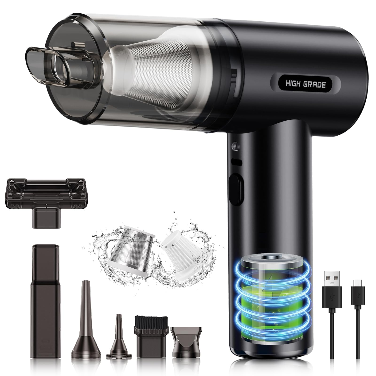 Krachtige Draadloze Stofzuiger, 20.000Pa 4 In 1 Draagbare Autostofzuiger Stofzuiger En Blazer Met Borstelloze Motor Usb C Mini Voor Auto Huis Kantoor Haar 1904733964