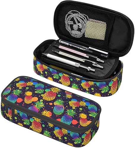 Estuche de lápices de piña tropical colorido de gran capacidad, bolsa de almacenamiento para lápices, bolsas de papelería con cremallera, soporte