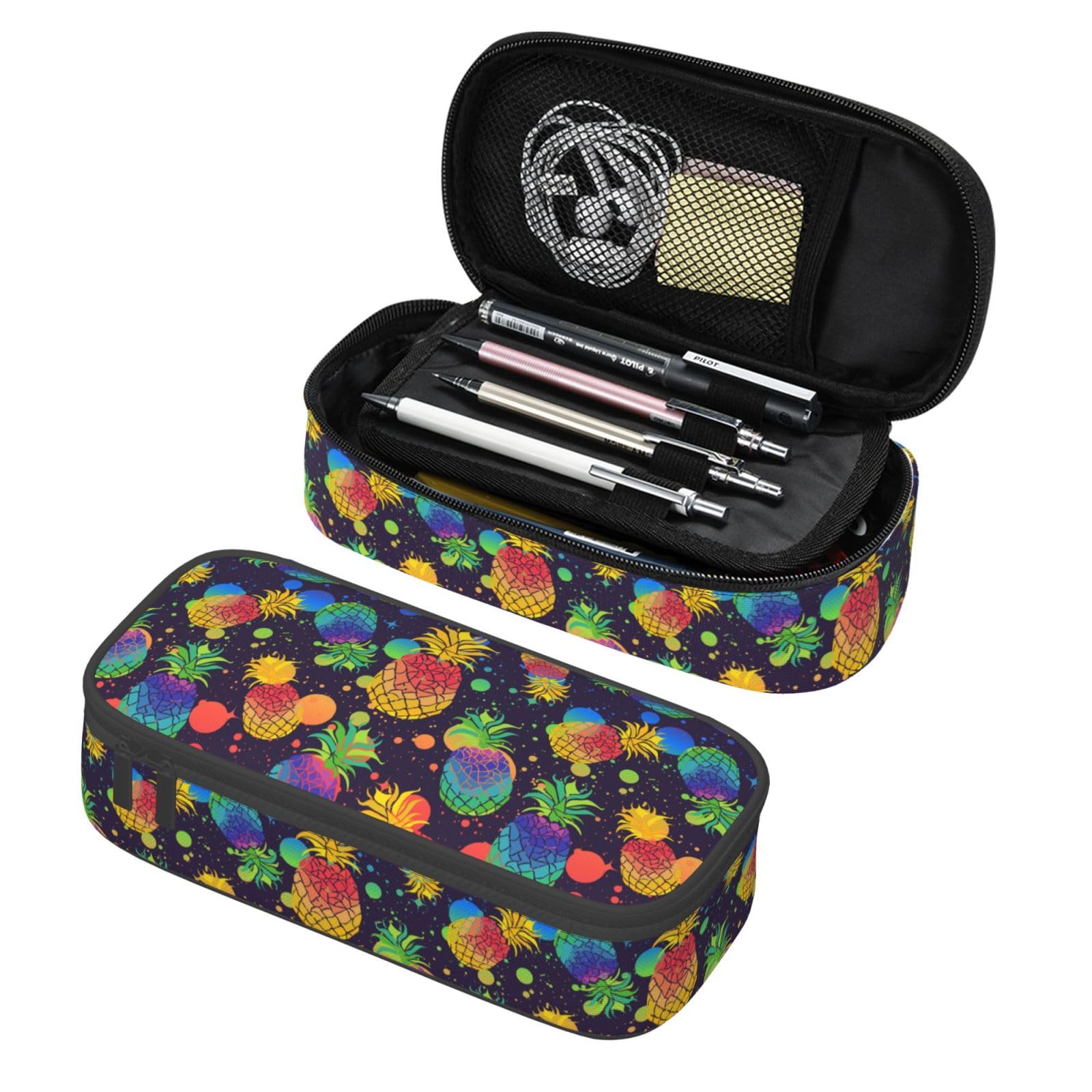 Tropical Colorful Pineapple Pencil Case Big Capacity Storage Pencil Pouch Stationery Bags With Zipper Portable Pen Holder Box Organizer For Boys Student College School Office Supplies