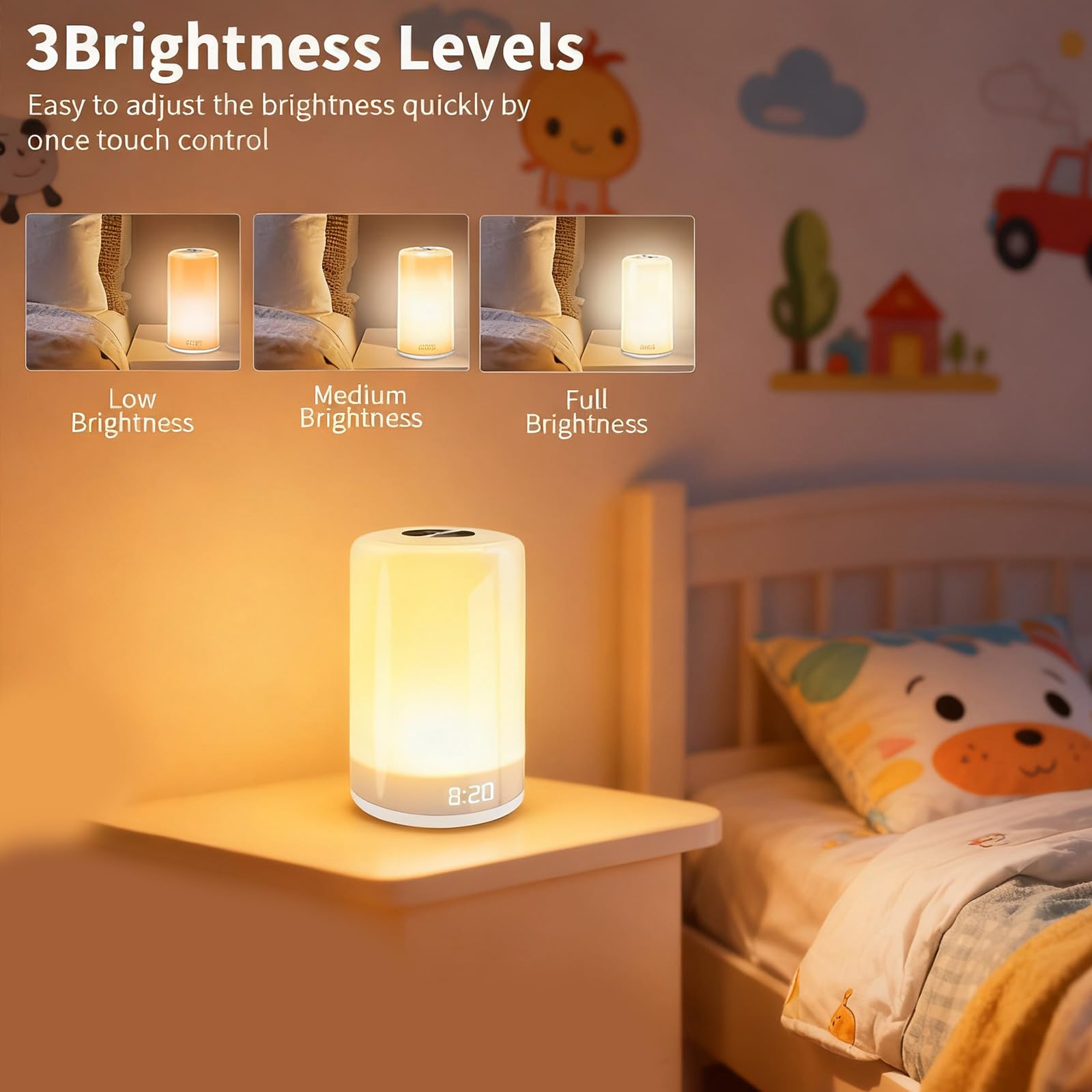 Simulazione contemporanea alba, sveglia digitale con lampada d'atmosfera a colori regolabile, per illuminazione camera da letto, design moderno, lampada per cameretta dei bambini