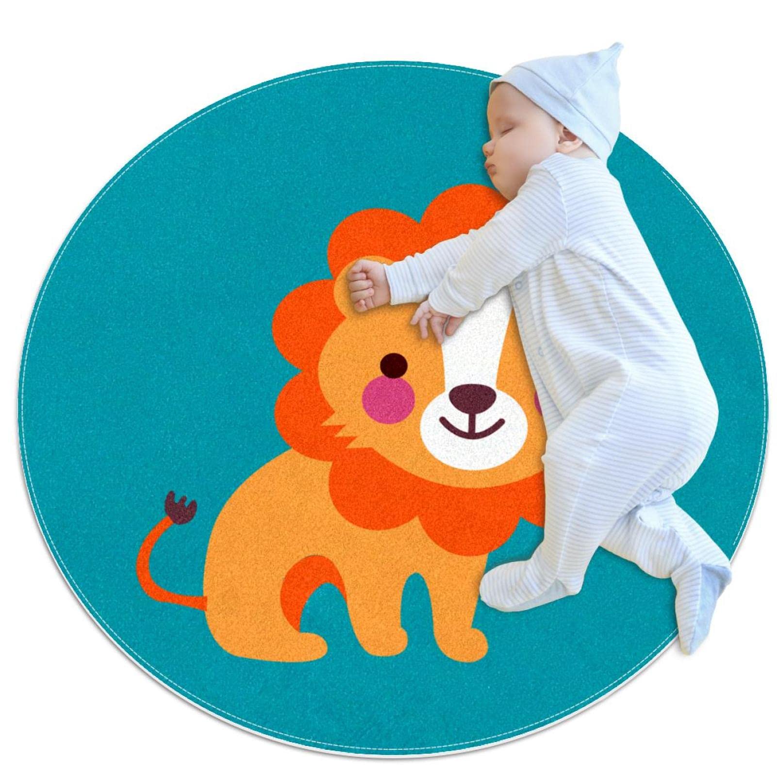 Alfombra de área de juego para niños alfombra redonda infantil de león 80x80cm JDEZ