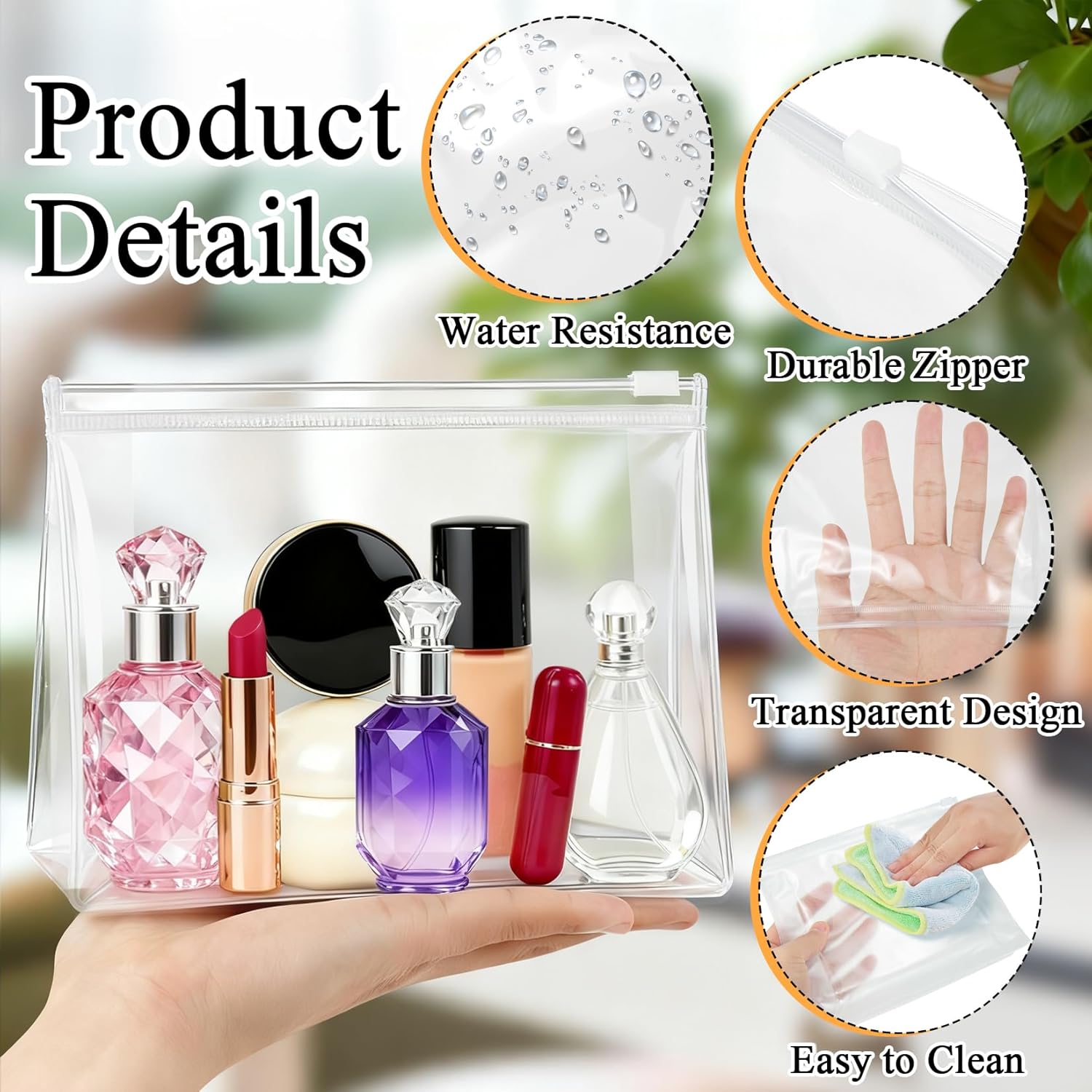 60 Pieces Plastic Mini Clear Makeup Bag Small Clear Zipper Pouches Waterproof clear toiletry bags for traveling